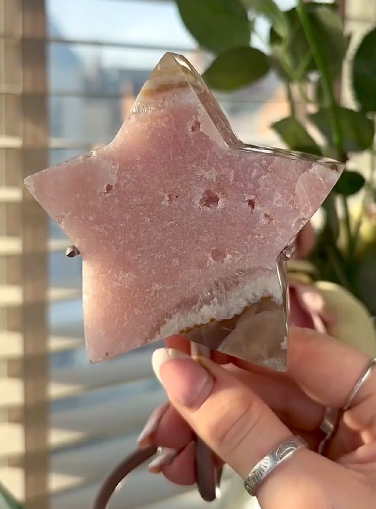 High quality pink amethyst star with agate - comes with stand