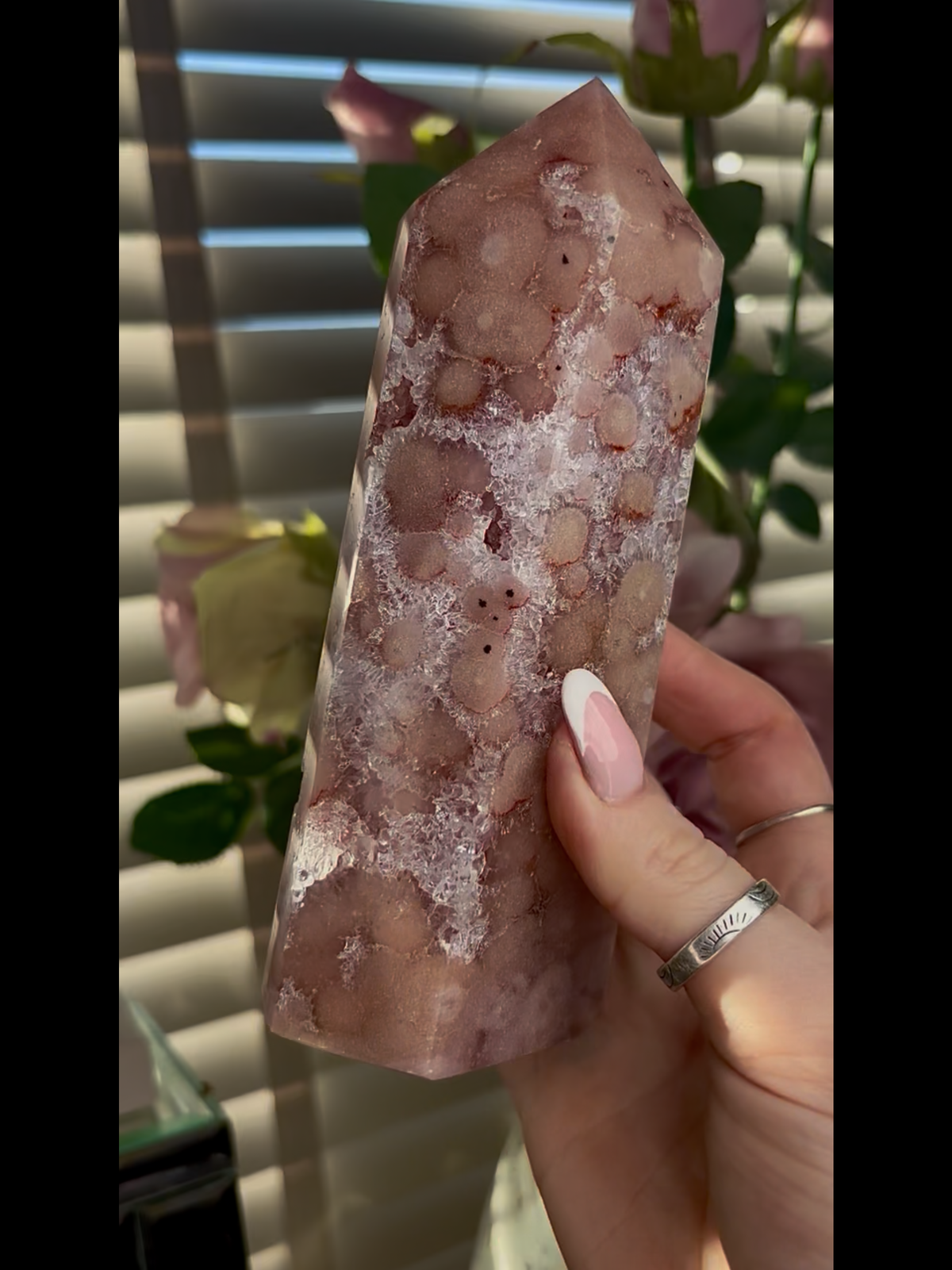 Beautiful, Pink amethyst tower 16cm(h) by 6.5cm(w)