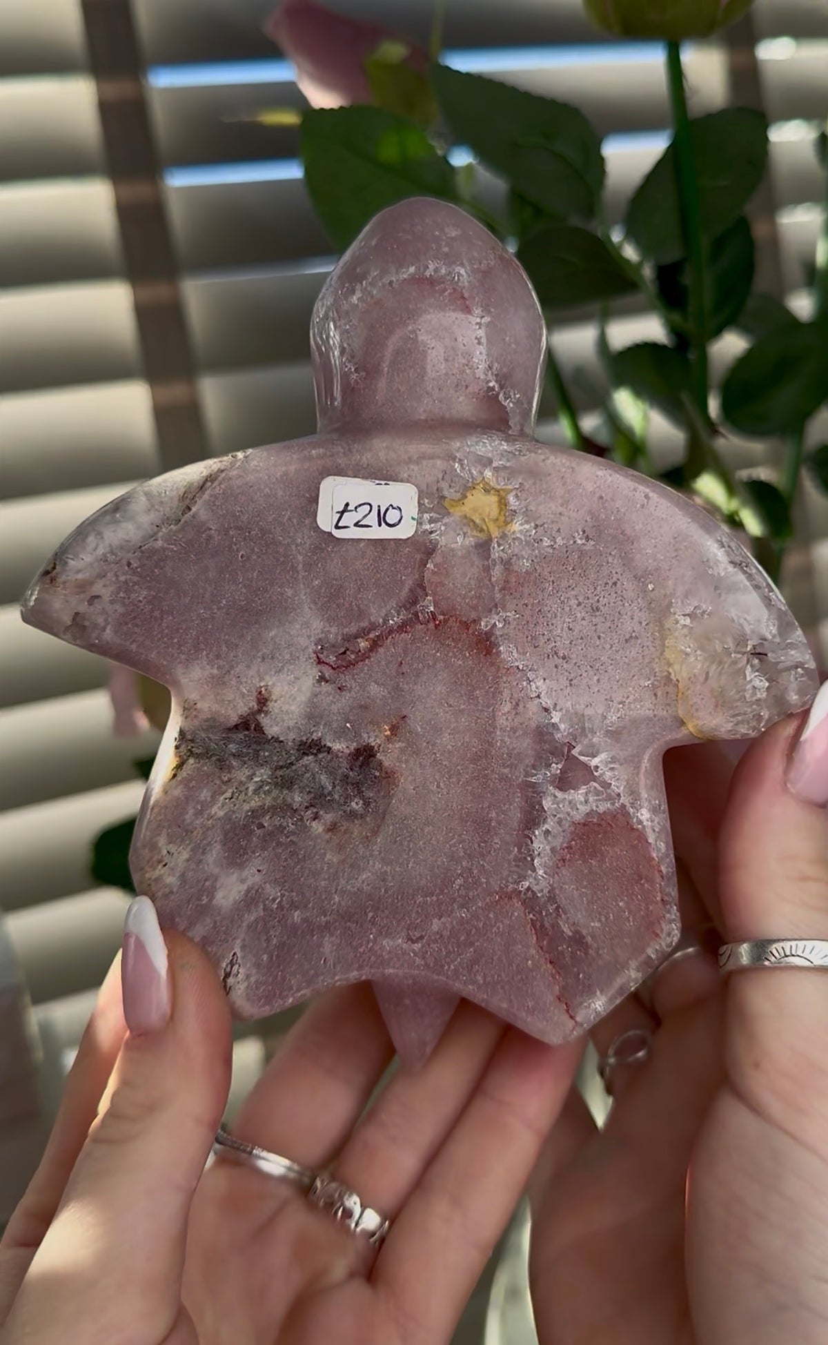 High grade, pink amethyst with chunky quartz sea turtle carving
