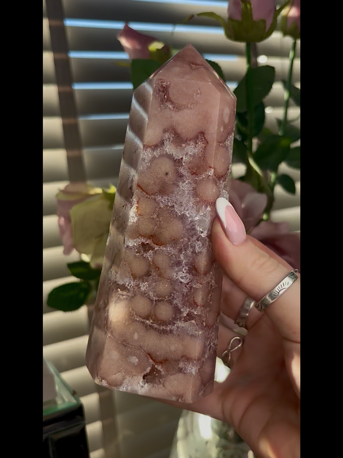 Beautiful, Pink amethyst tower 16cm(h) by 6.5cm(w)
