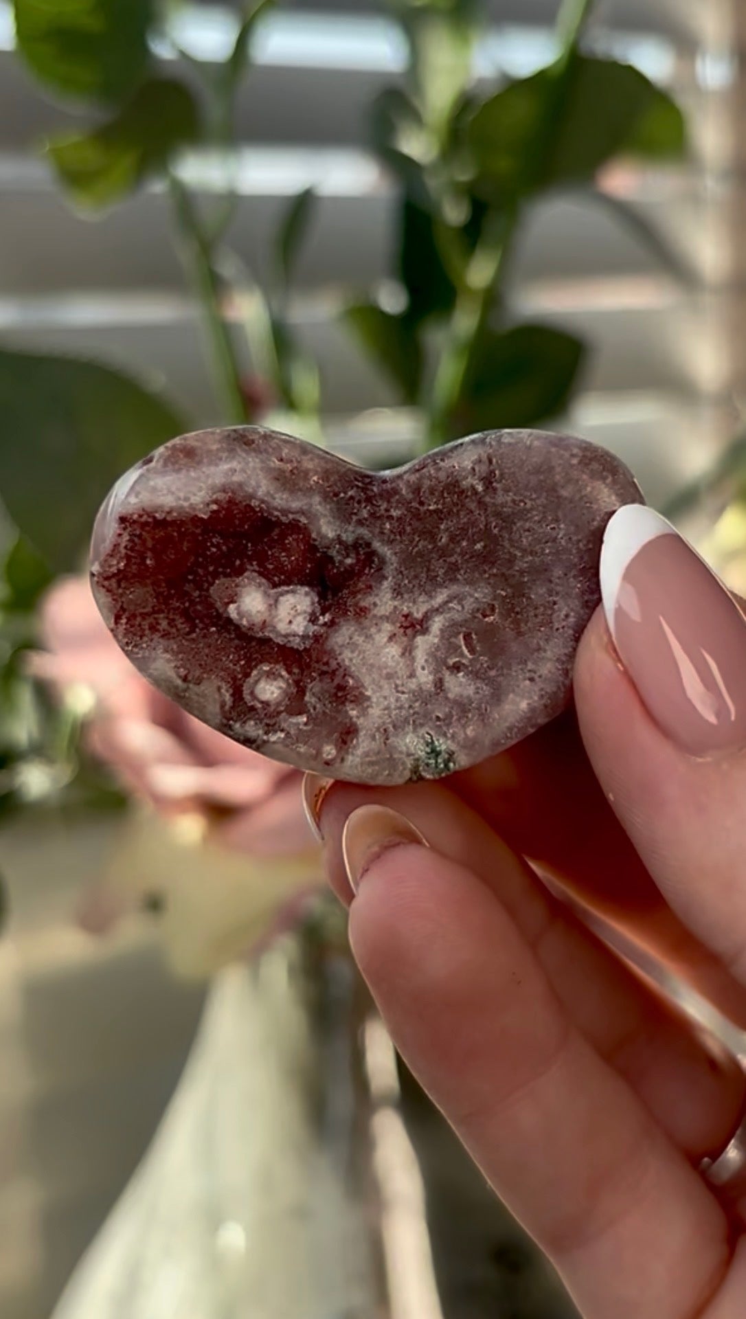 Gorgeous, pink amethyst heart- comes with stand