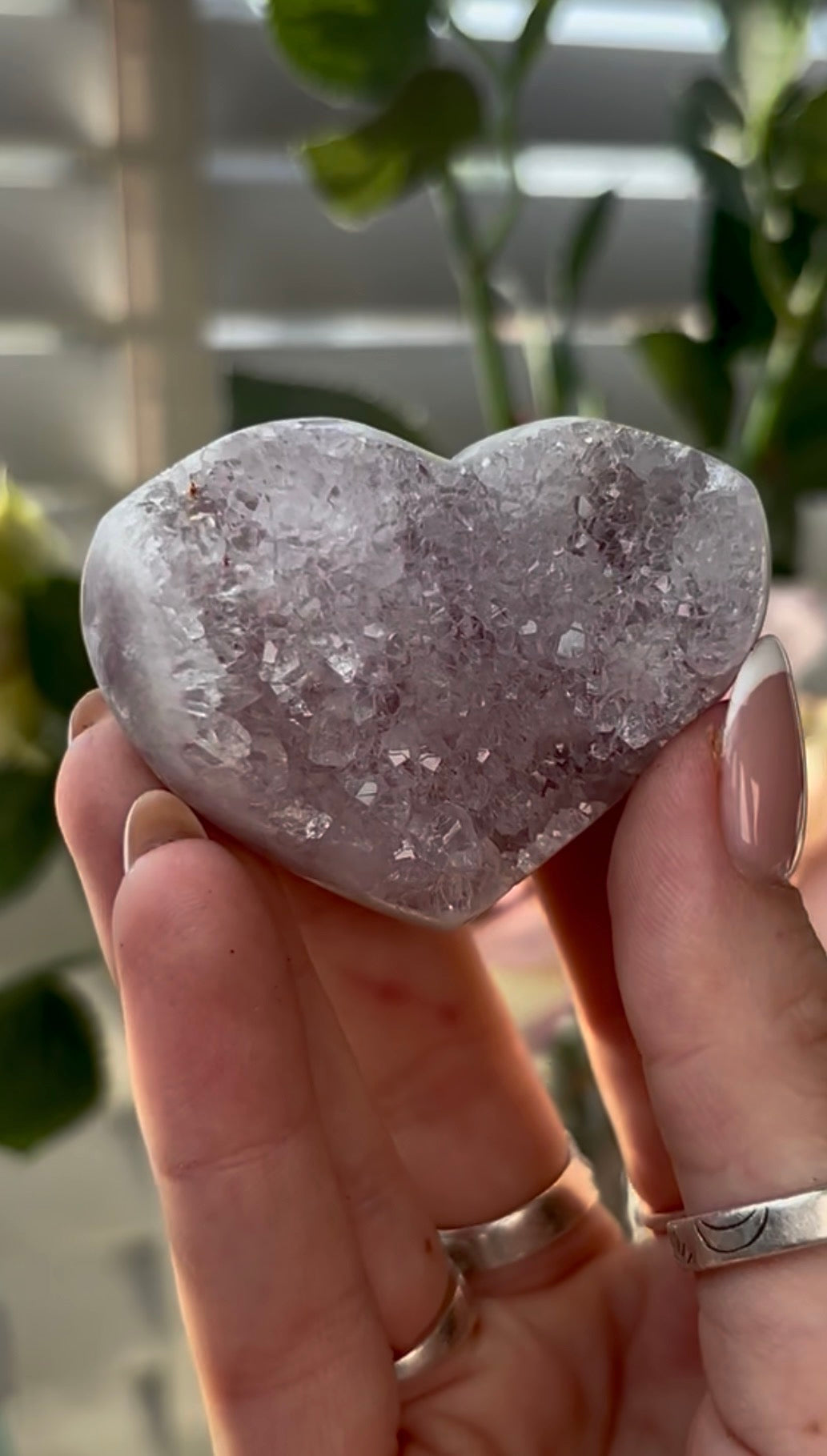 Gorgeous,  druzy, pink amethyst heart- comes with stand