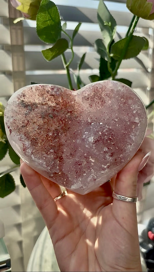Gorgeous, pink amethyst heart- comes with stand