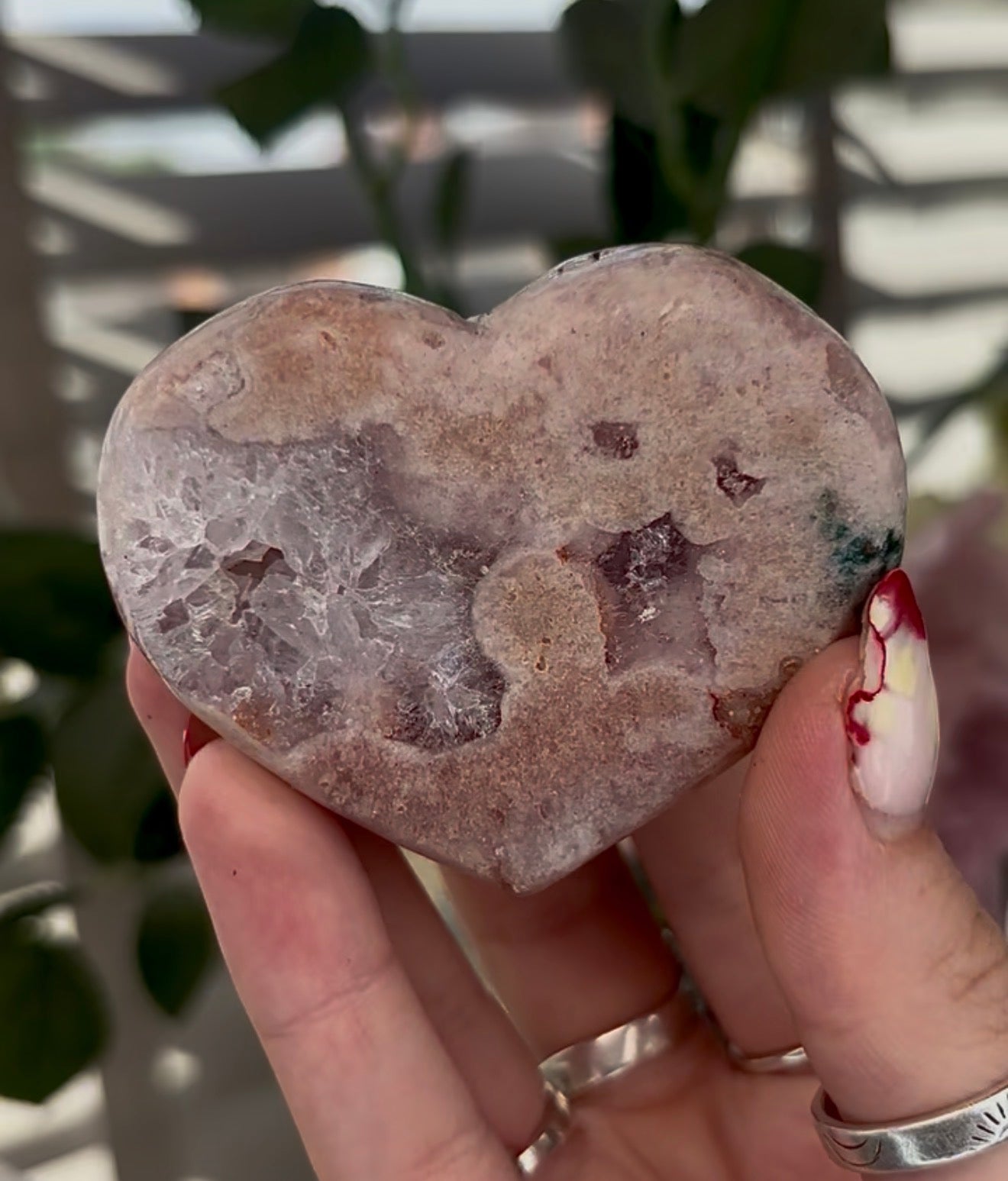 pink amethyst heart - comes with stand 6.5cm