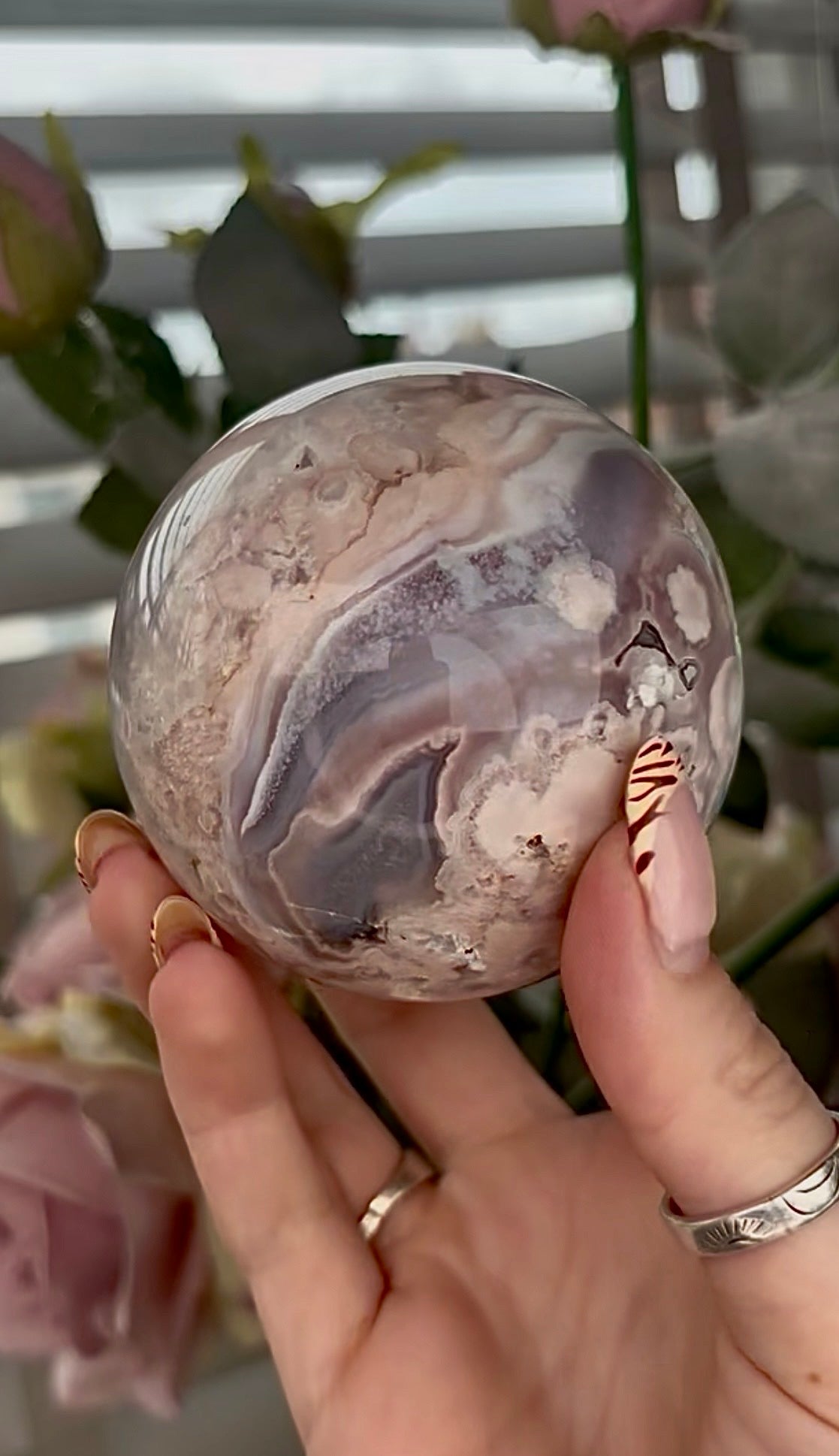 Stunning!! Super high quality, Druzy, green chlorite x blue flower agate sphere
