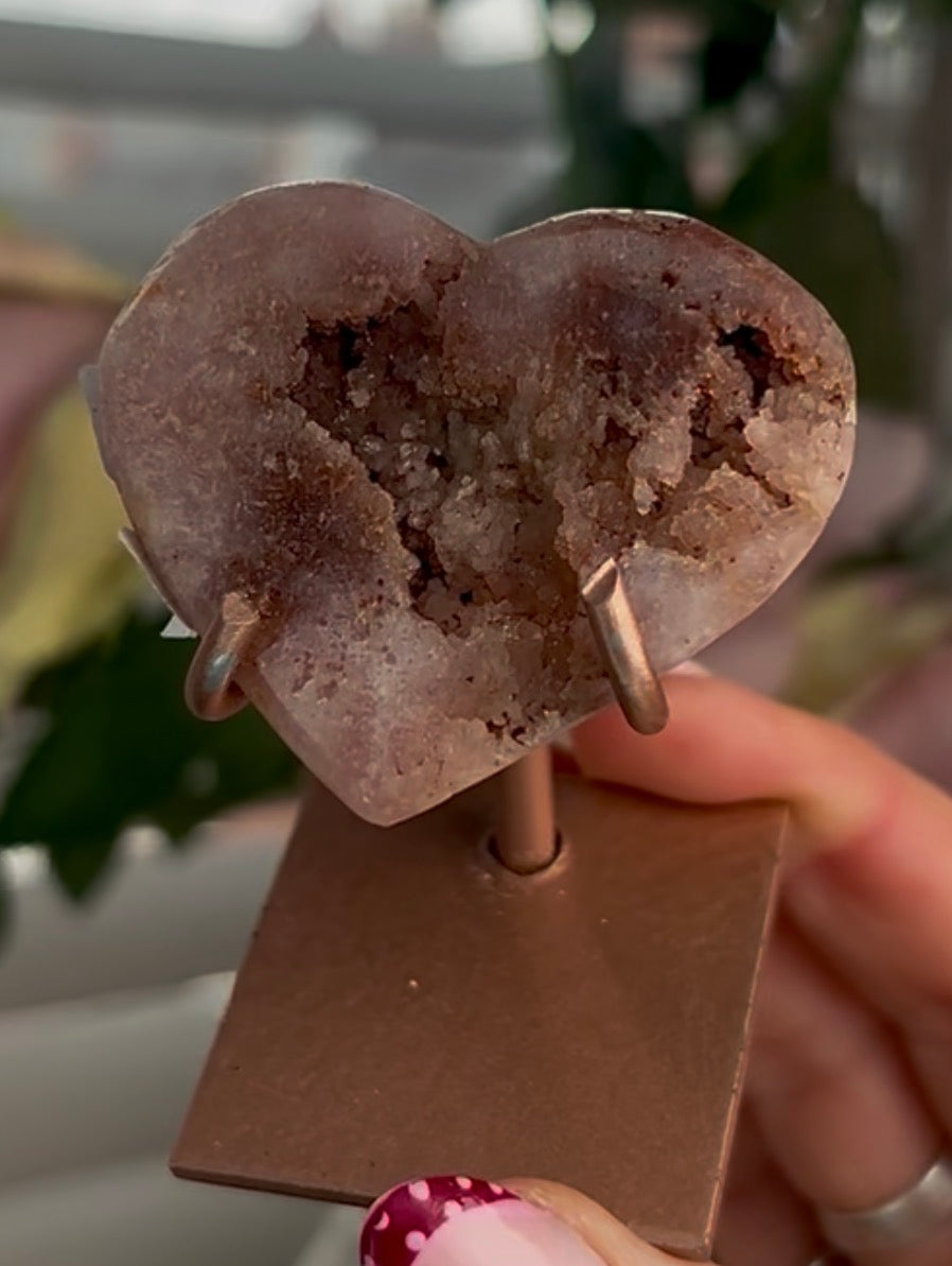 Mini pink amethyst heart - comes with stand