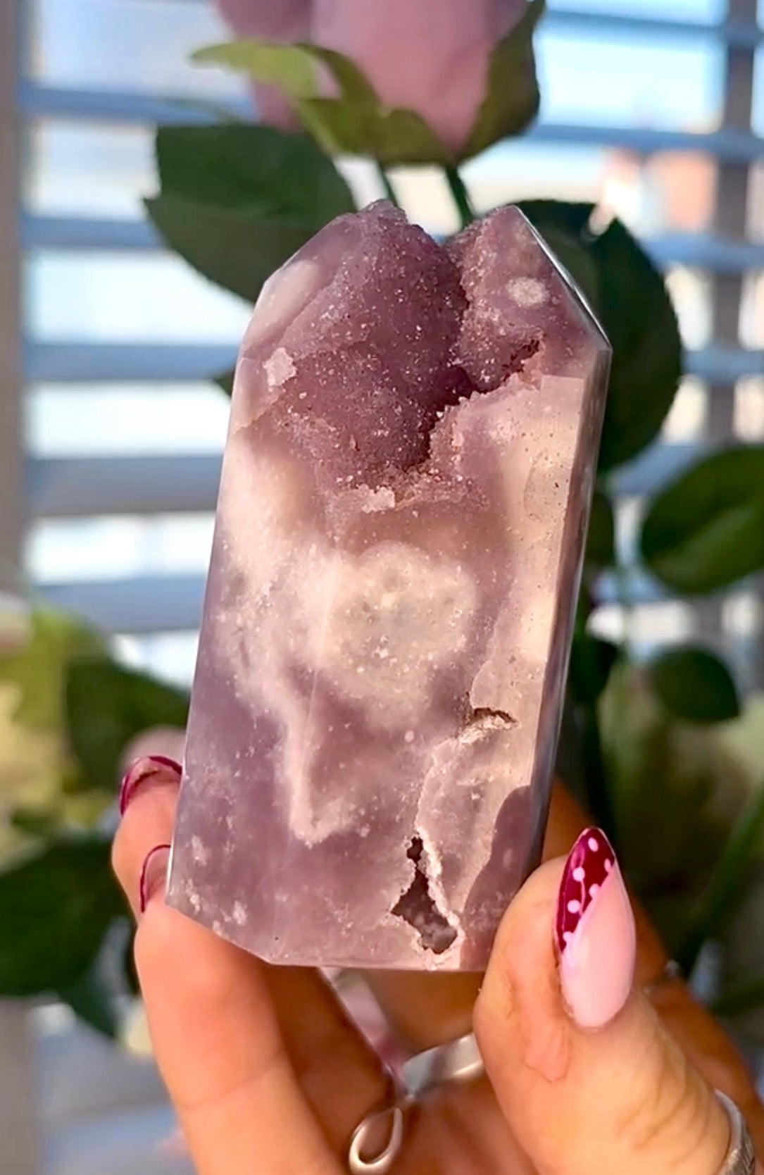 Pink amethyst tower in lilac tones