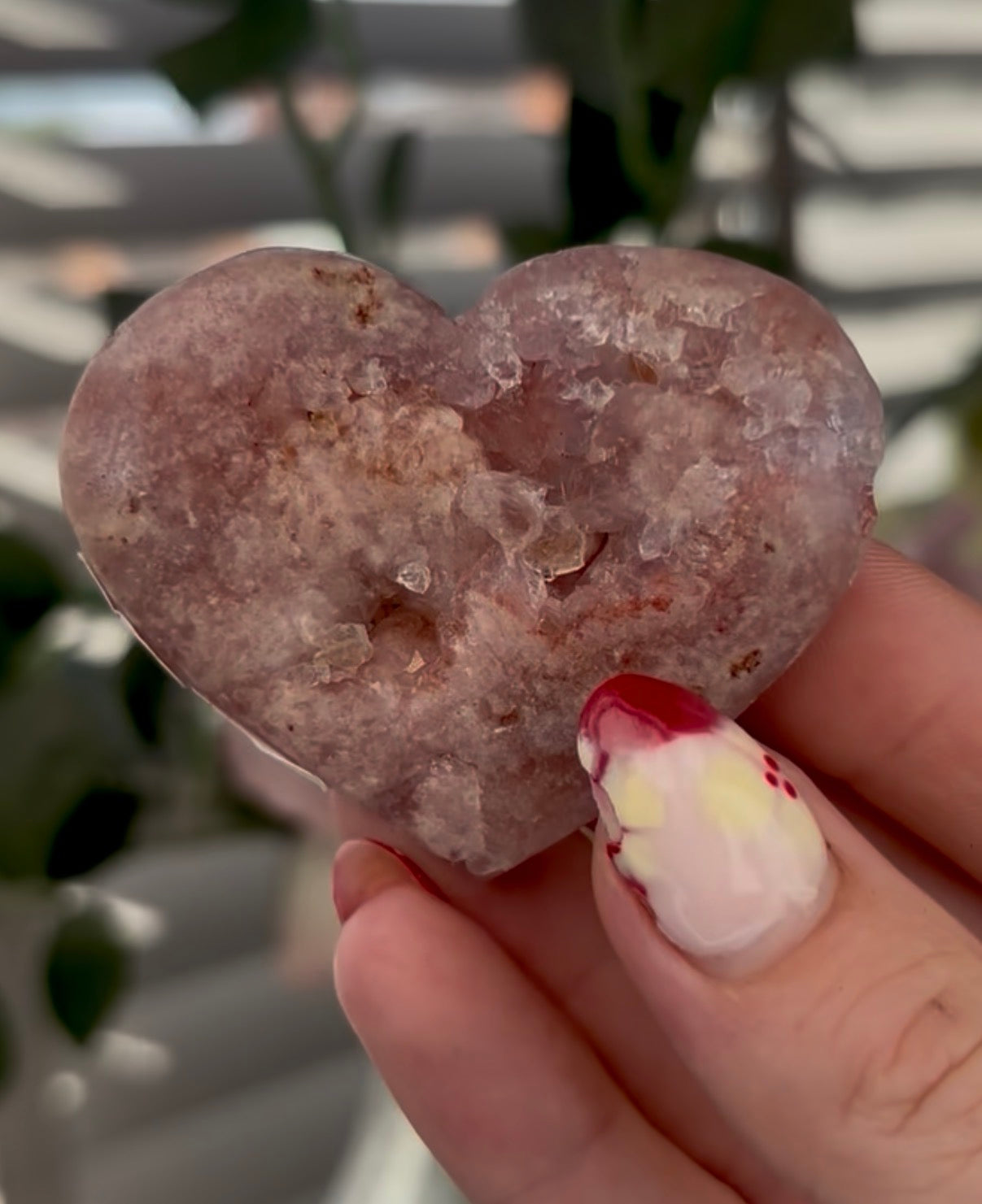 Mini pink amethyst heart - comes with stand 5.5cm