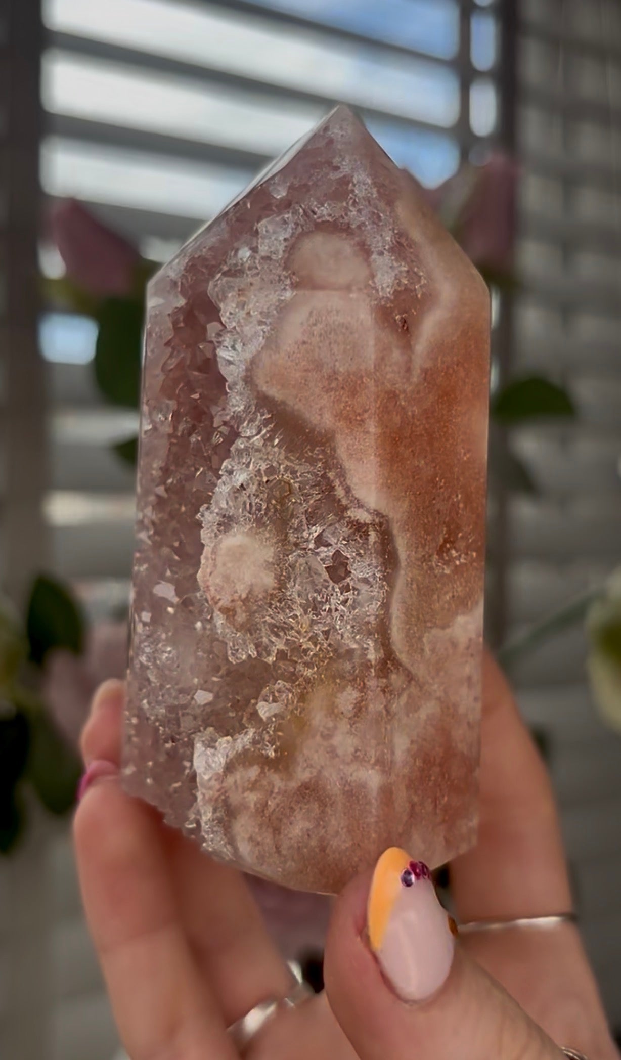 Beautiful, high quality, Pink amethyst tower in peach tone