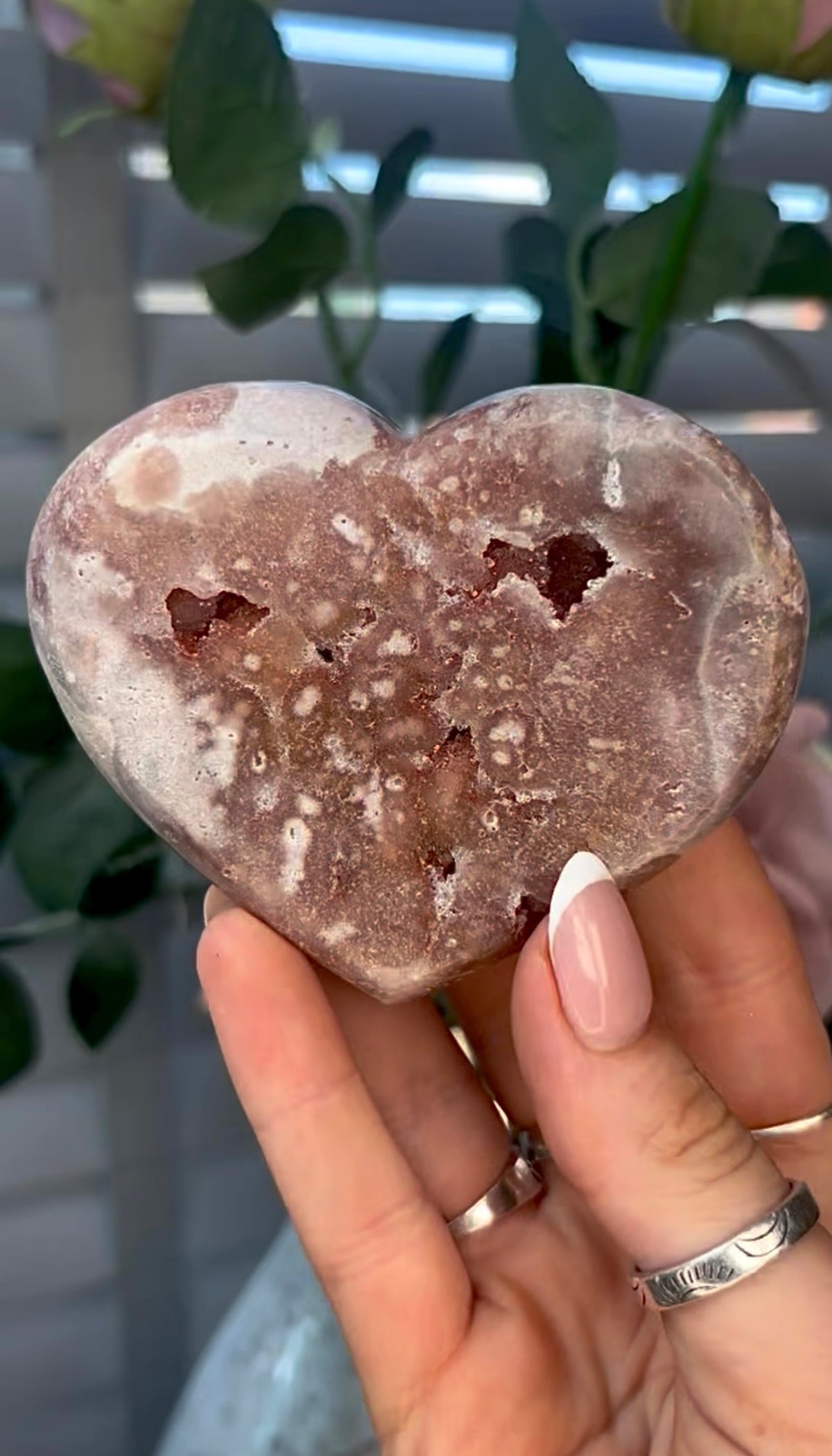 Gorgeous, pink amethyst heart - comes with stand
