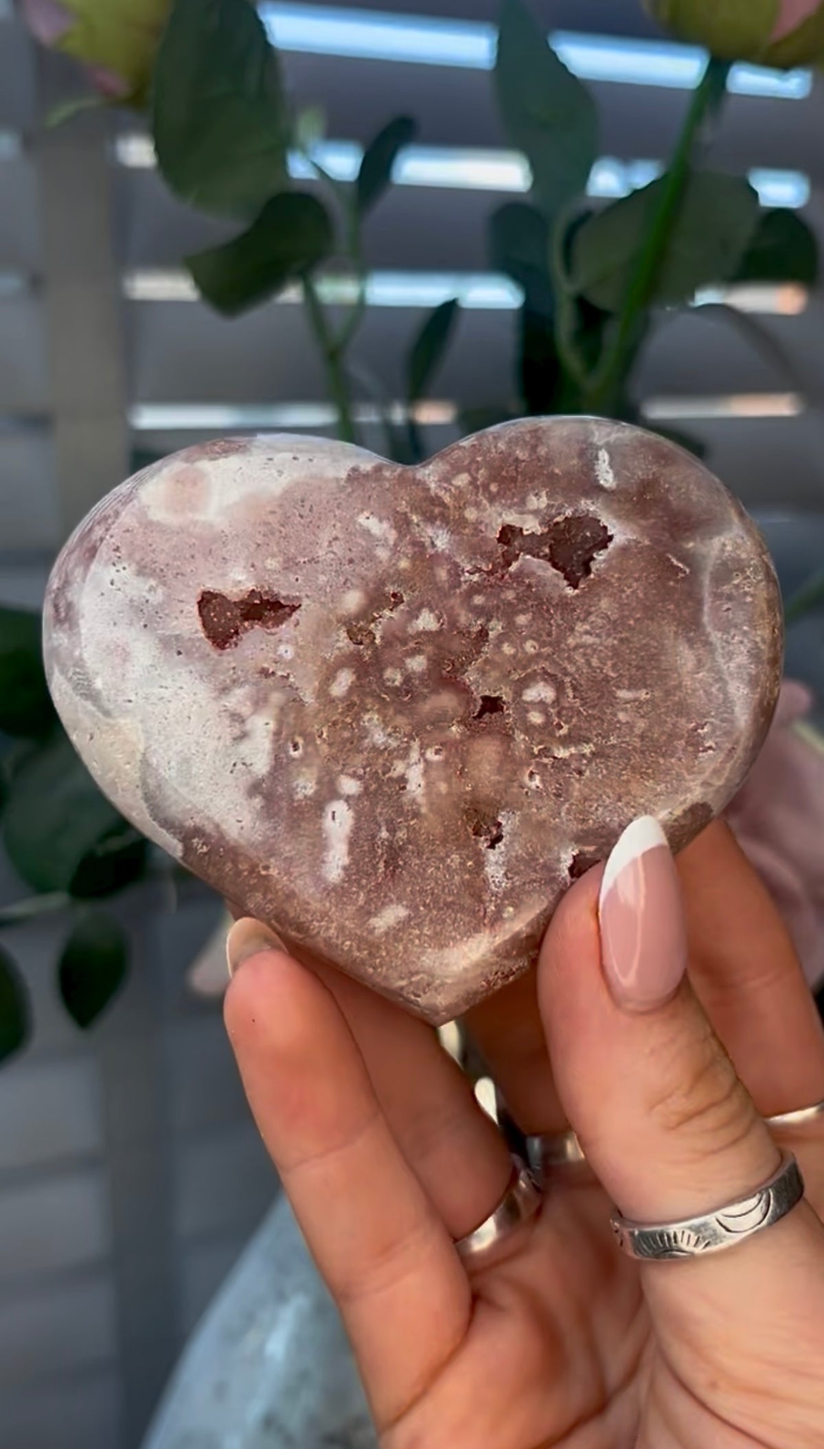 Gorgeous, pink amethyst heart - comes with stand