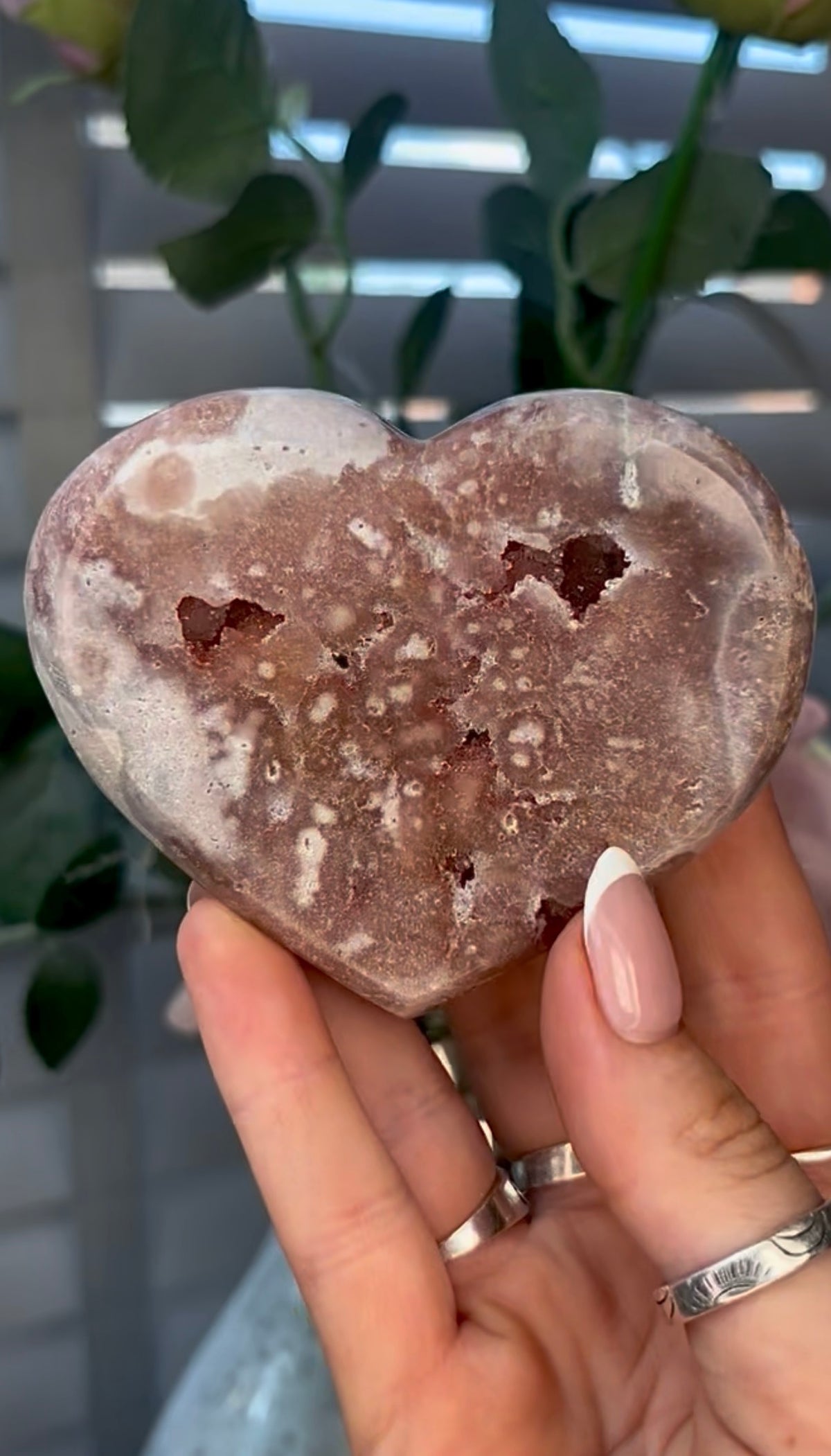 Gorgeous, pink amethyst heart - comes with stand