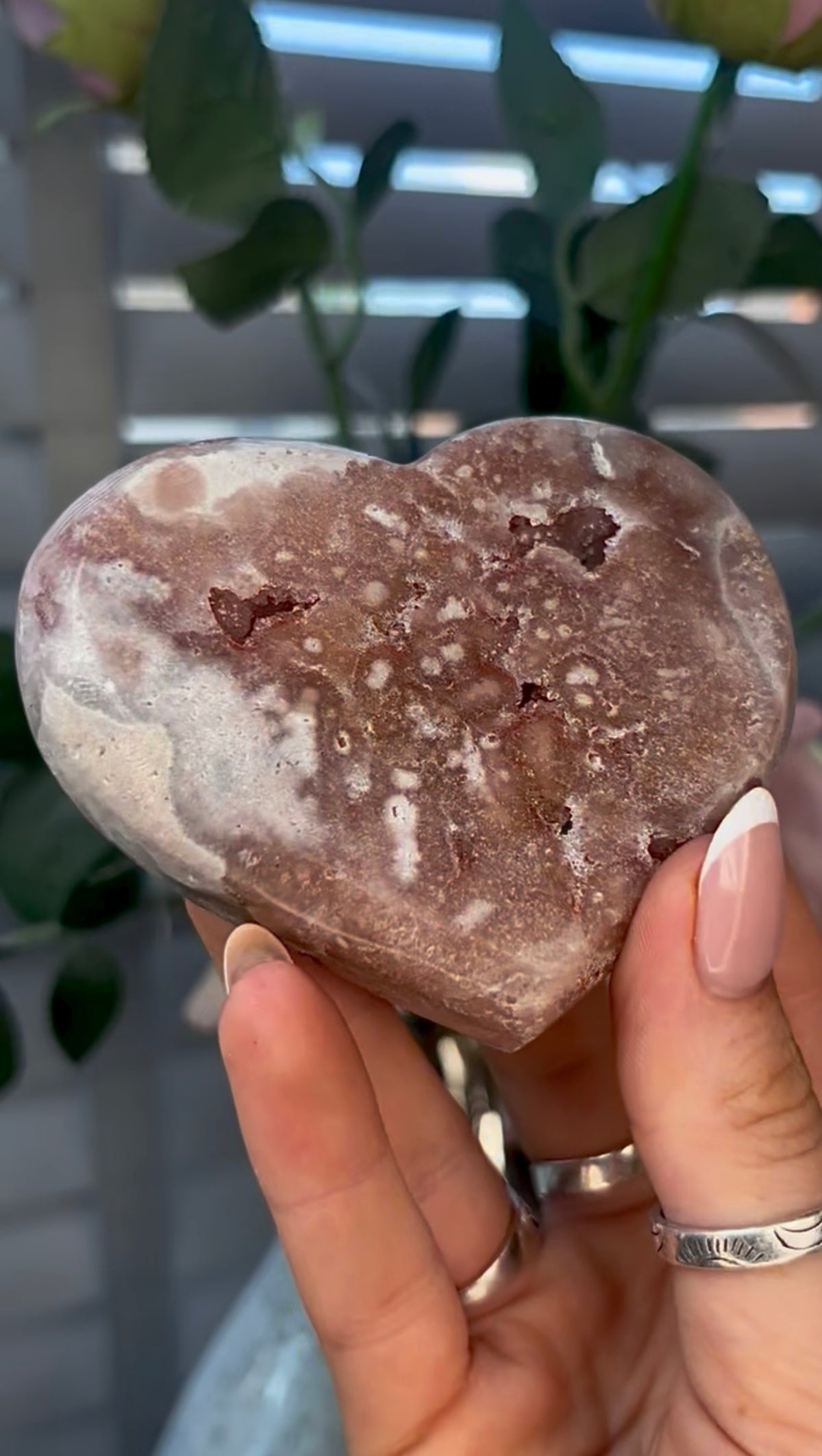 Gorgeous, pink amethyst heart - comes with stand