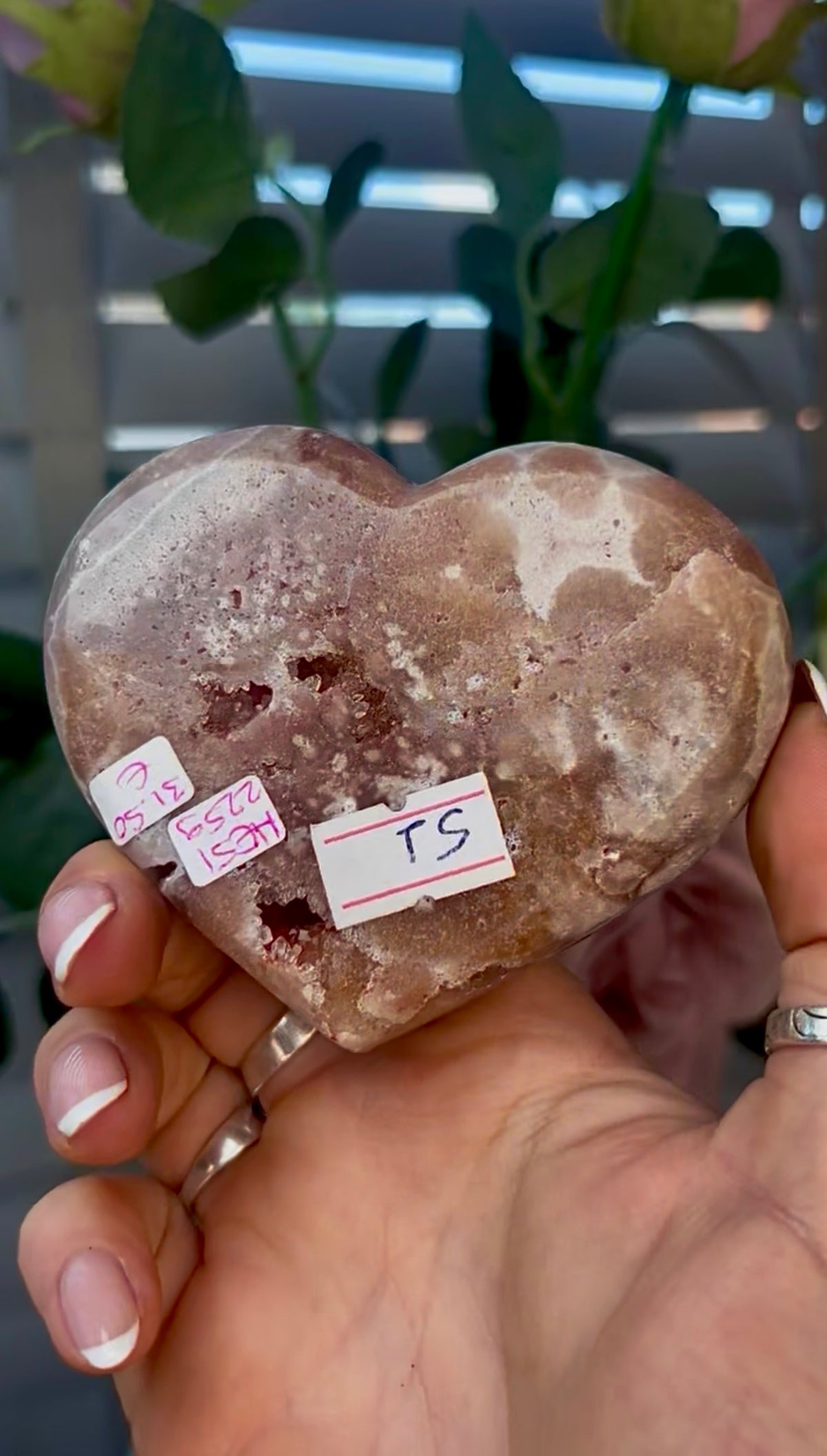 Gorgeous, pink amethyst heart - comes with stand