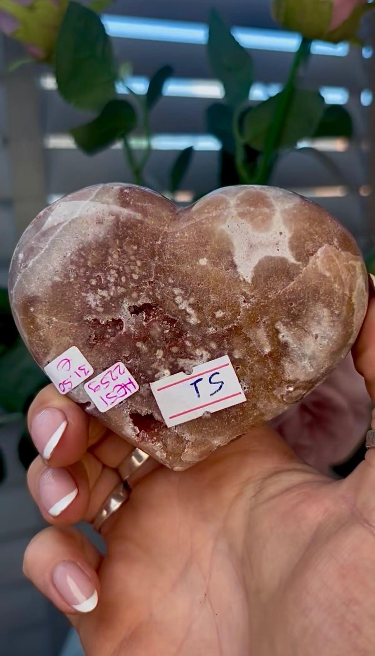 Gorgeous, pink amethyst heart - comes with stand