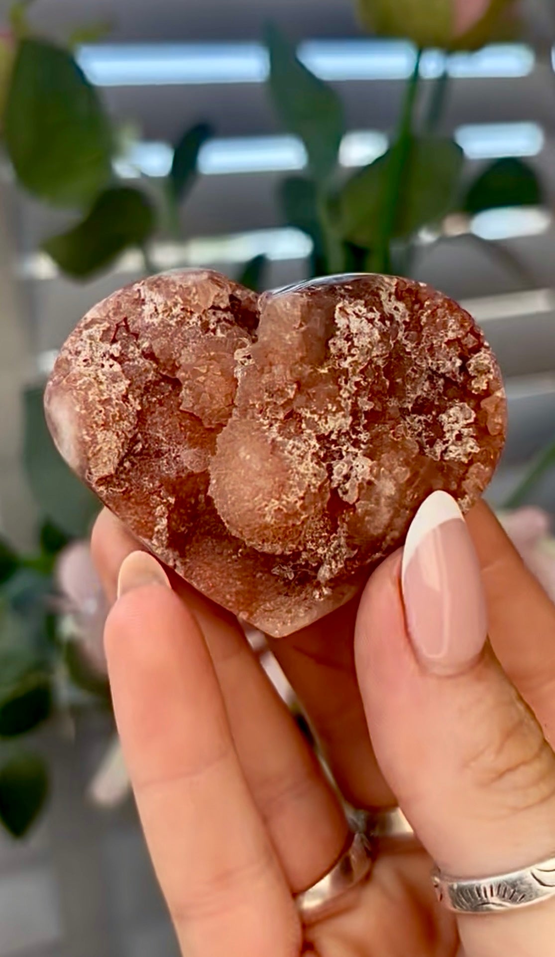 Gorgeous, pink amethyst heart - comes with stand