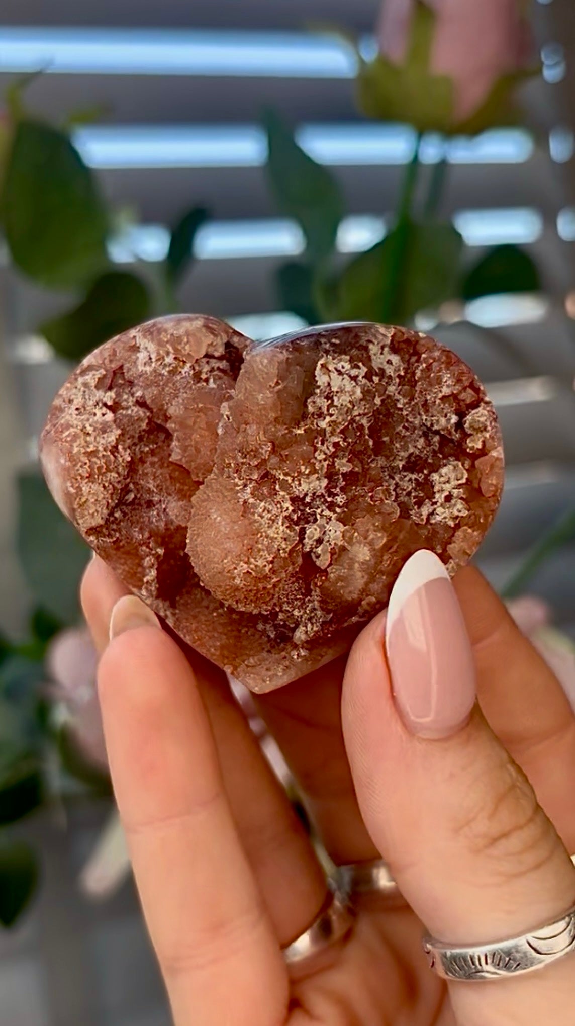 Gorgeous, pink amethyst heart - comes with stand