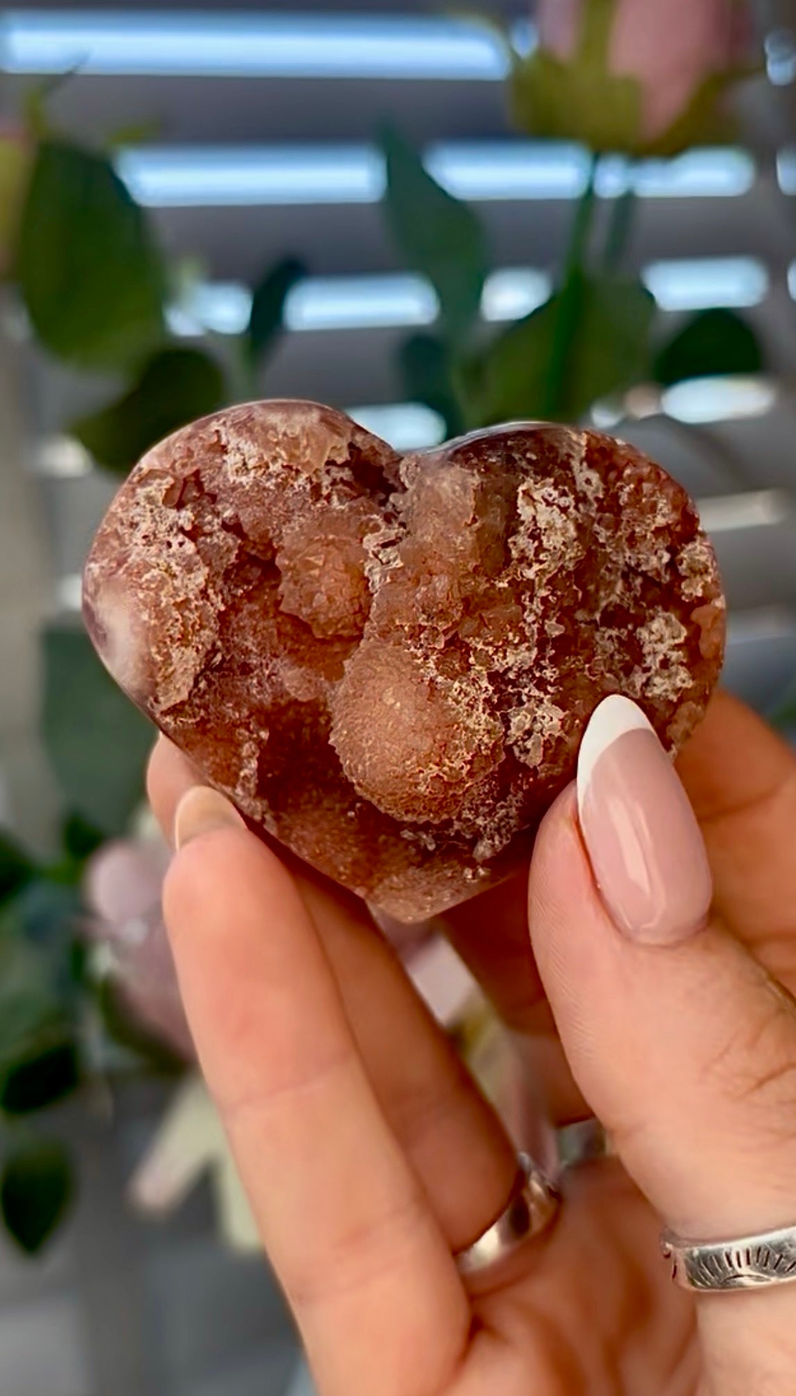 Gorgeous, pink amethyst heart - comes with stand