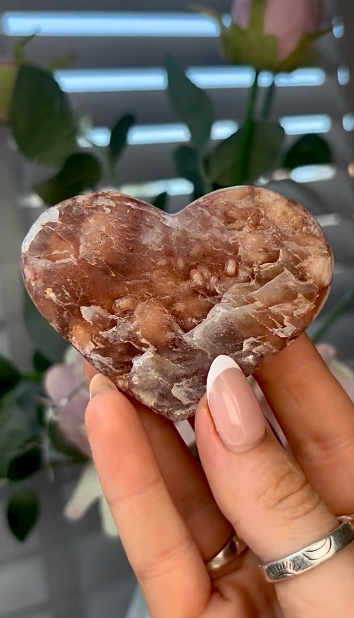 Gorgeous, pink amethyst heart - comes with stand