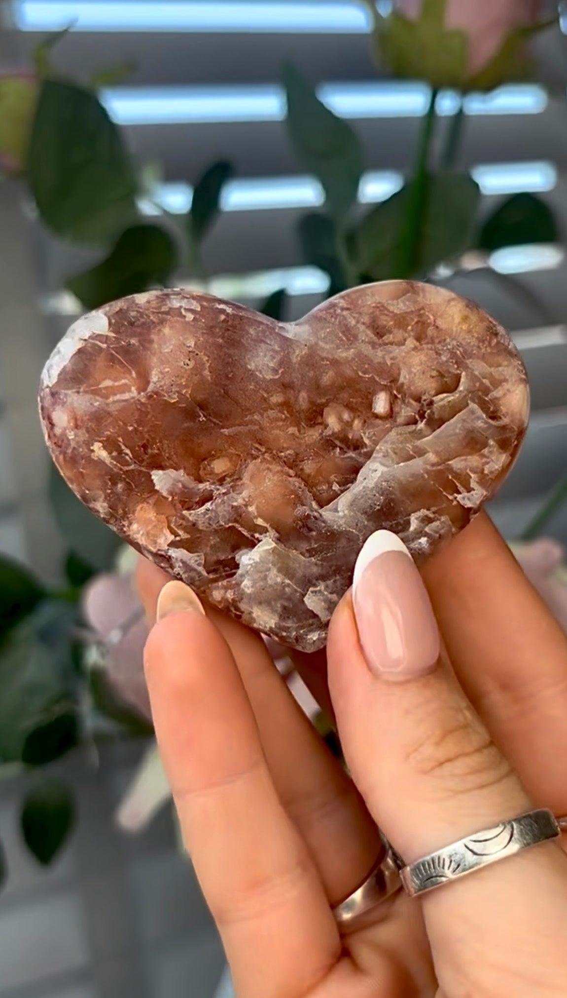 Gorgeous, pink amethyst heart - comes with stand