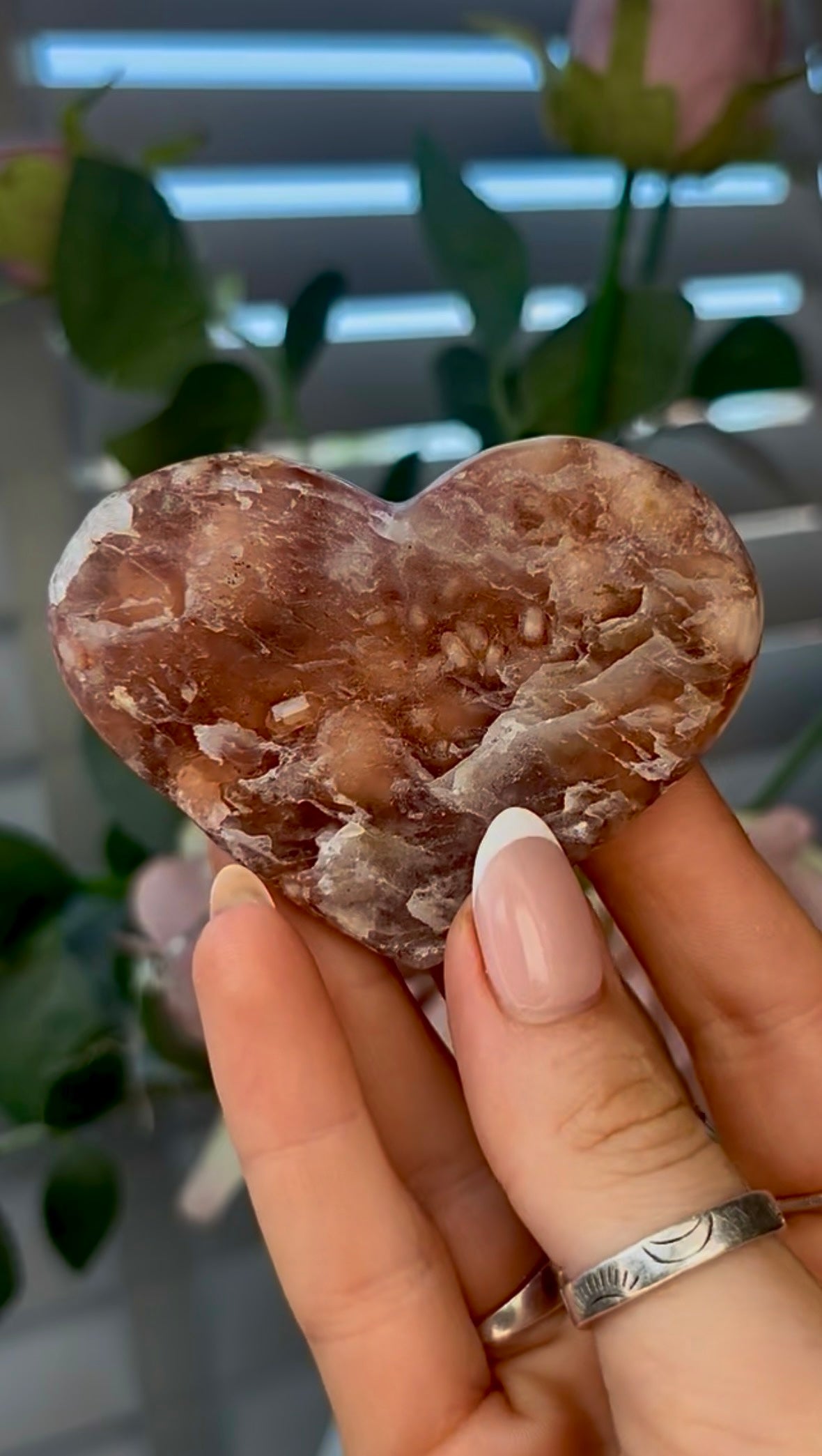 Gorgeous, pink amethyst heart - comes with stand