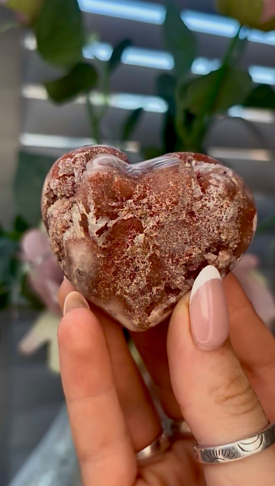 Gorgeous, pink amethyst heart - comes with stand