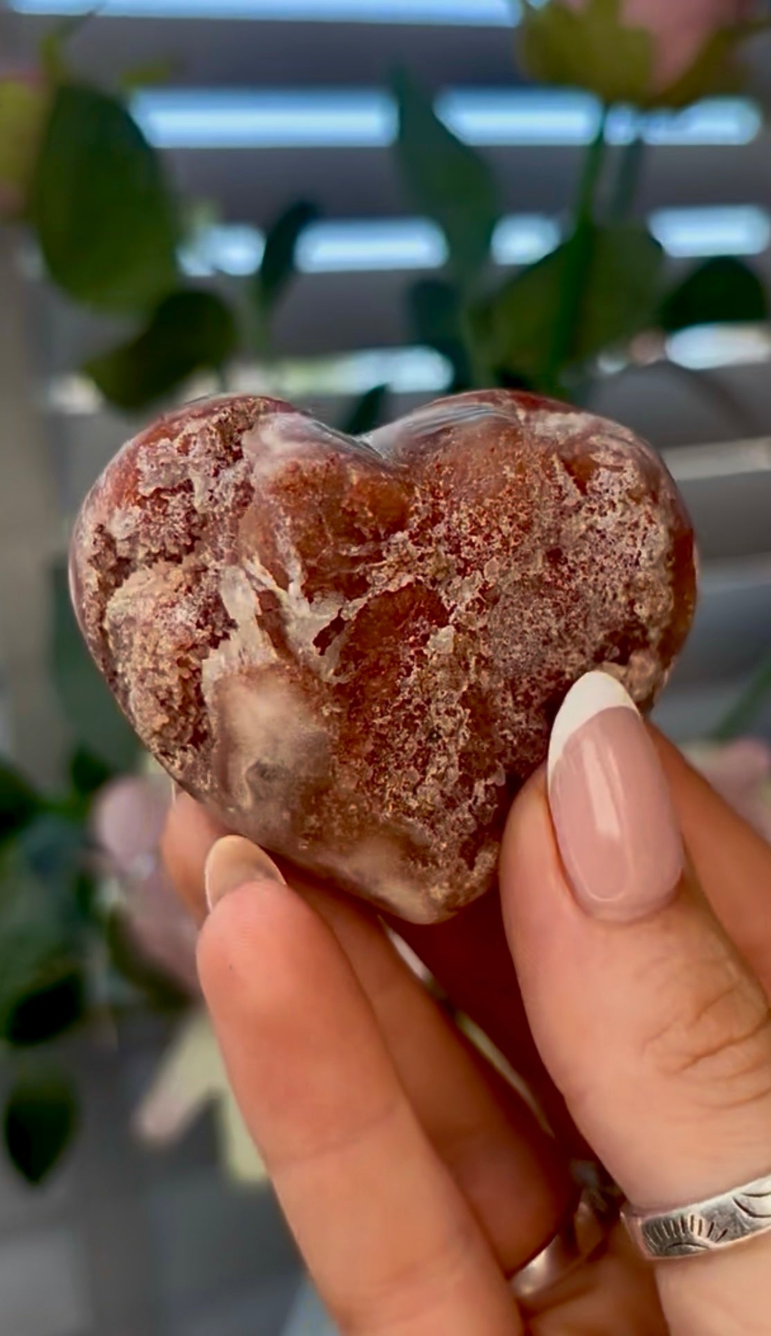 Gorgeous, pink amethyst heart - comes with stand