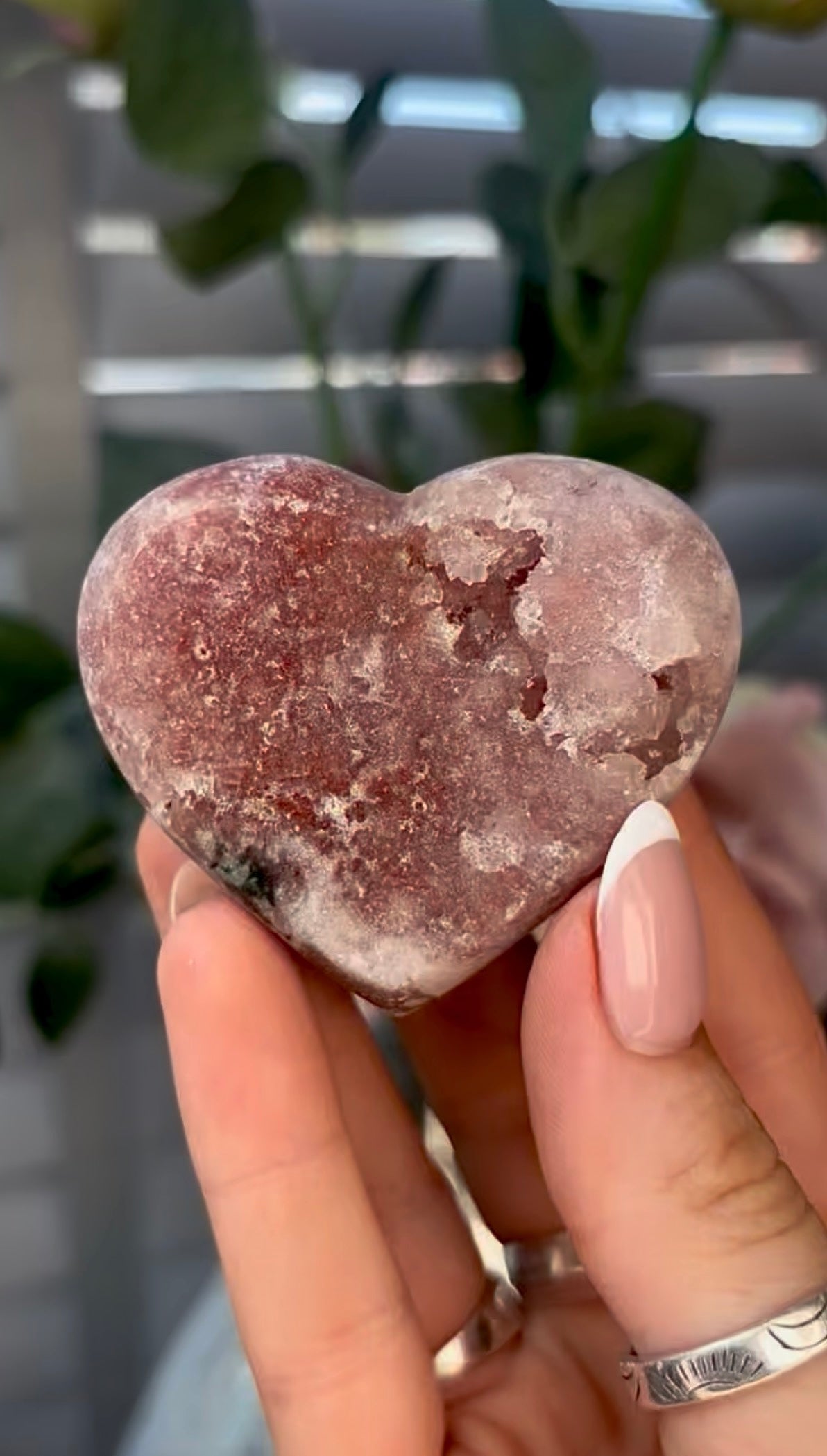 Gorgeous, pink amethyst heart - comes with stand