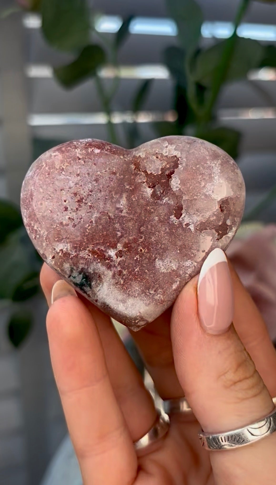 Gorgeous, pink amethyst heart - comes with stand