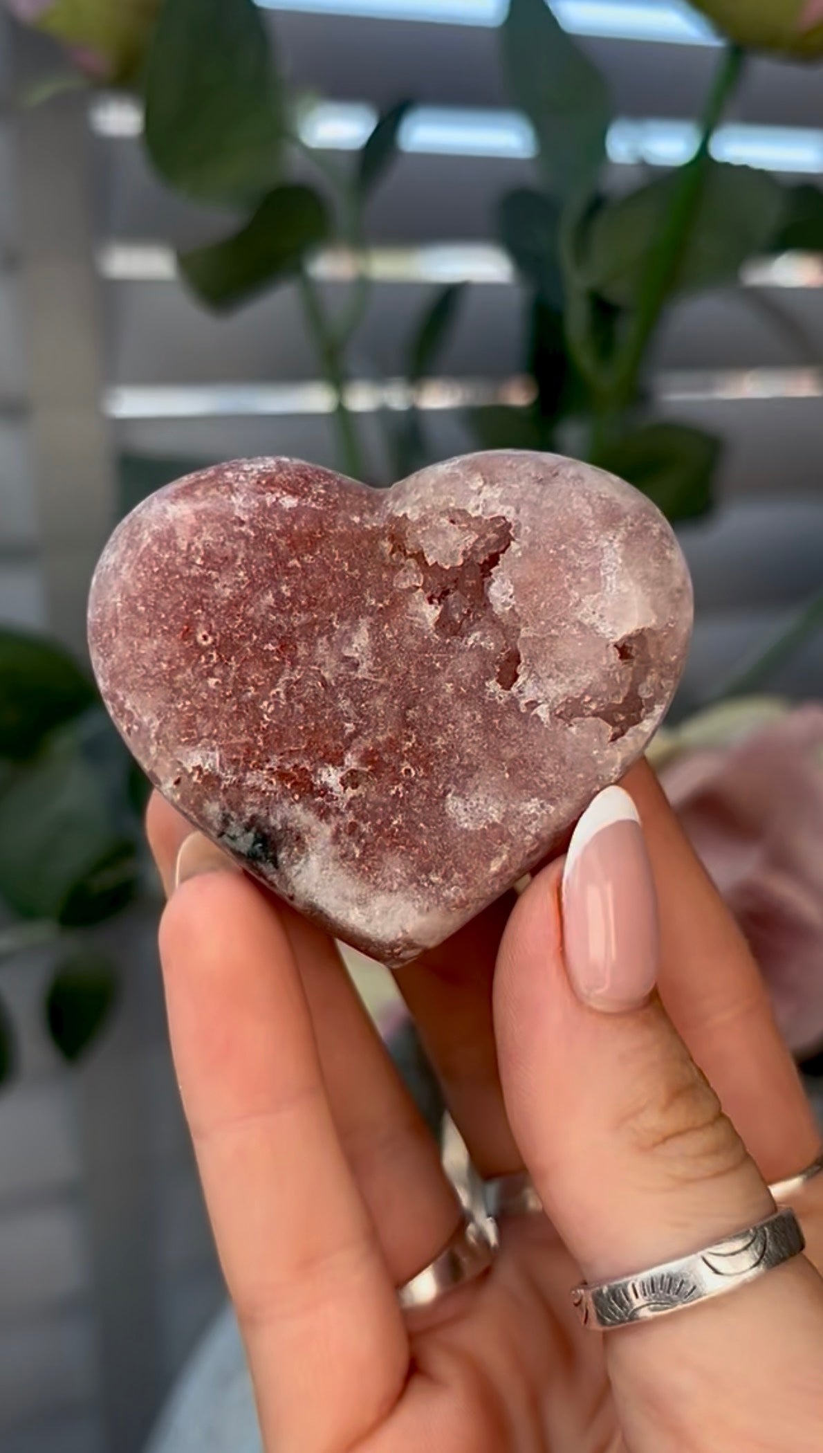 Gorgeous, pink amethyst heart - comes with stand