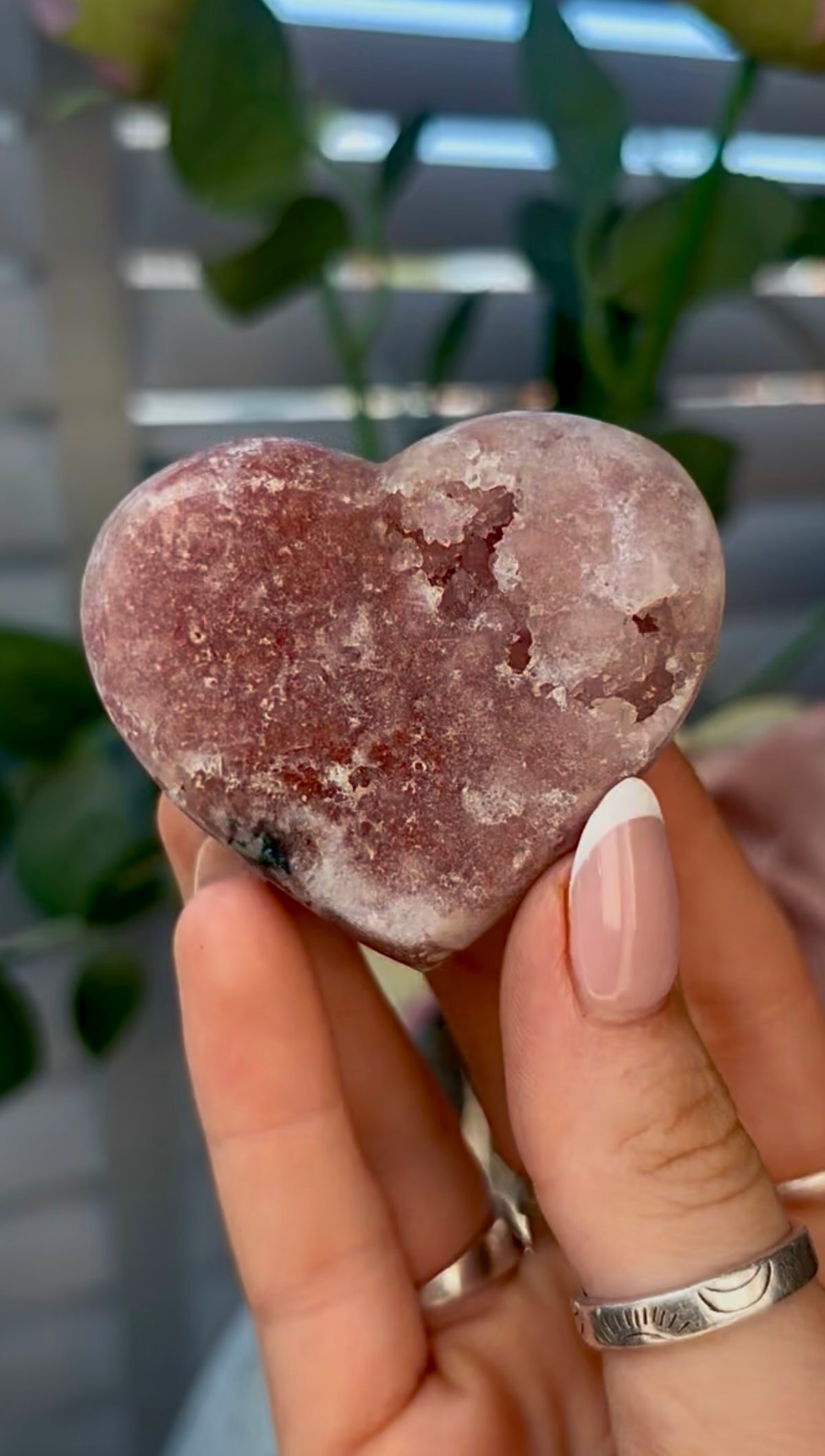 Gorgeous, pink amethyst heart - comes with stand