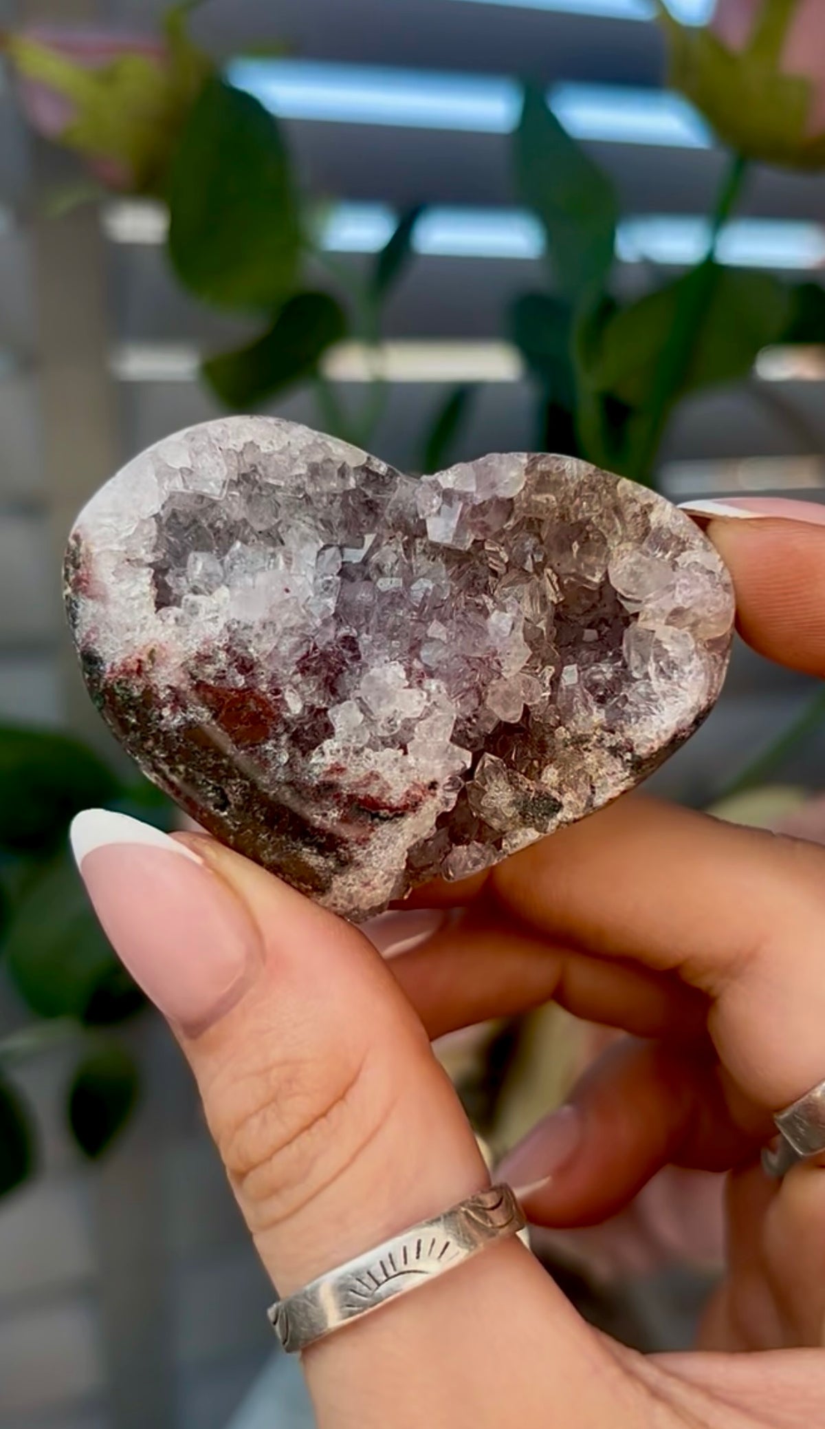 Gorgeous, pink amethyst heart - comes with stand