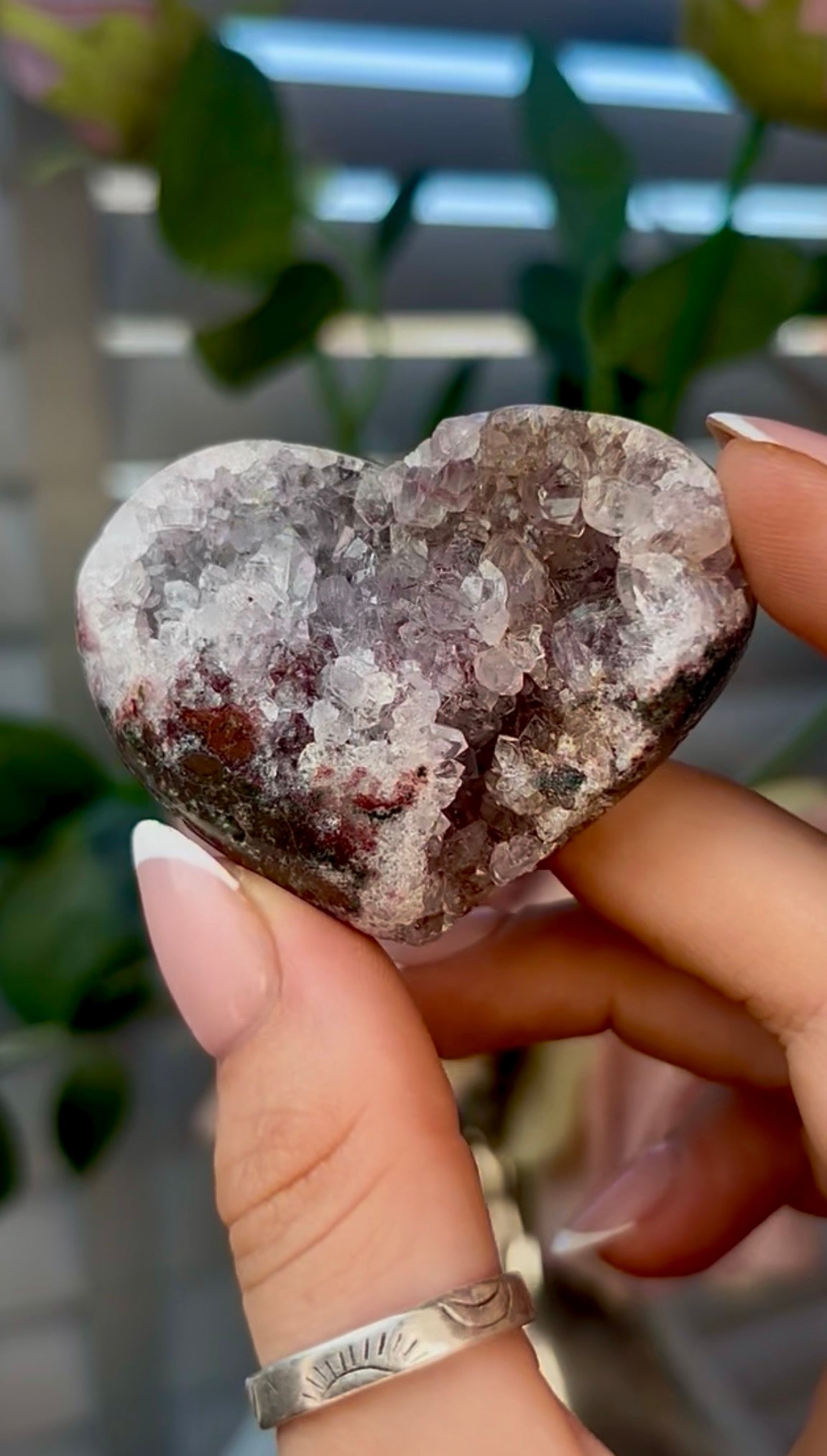 Gorgeous, pink amethyst heart - comes with stand