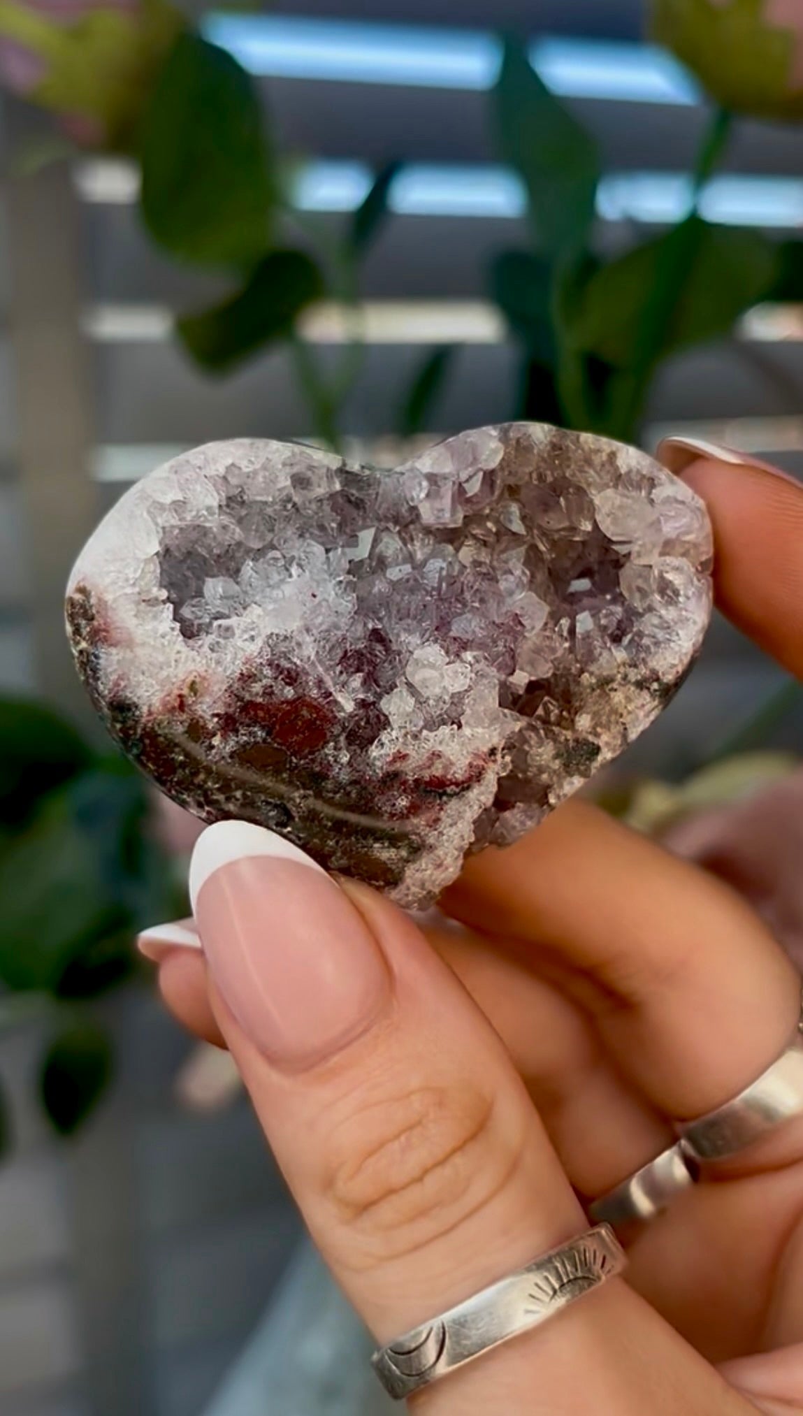 Gorgeous, pink amethyst heart - comes with stand