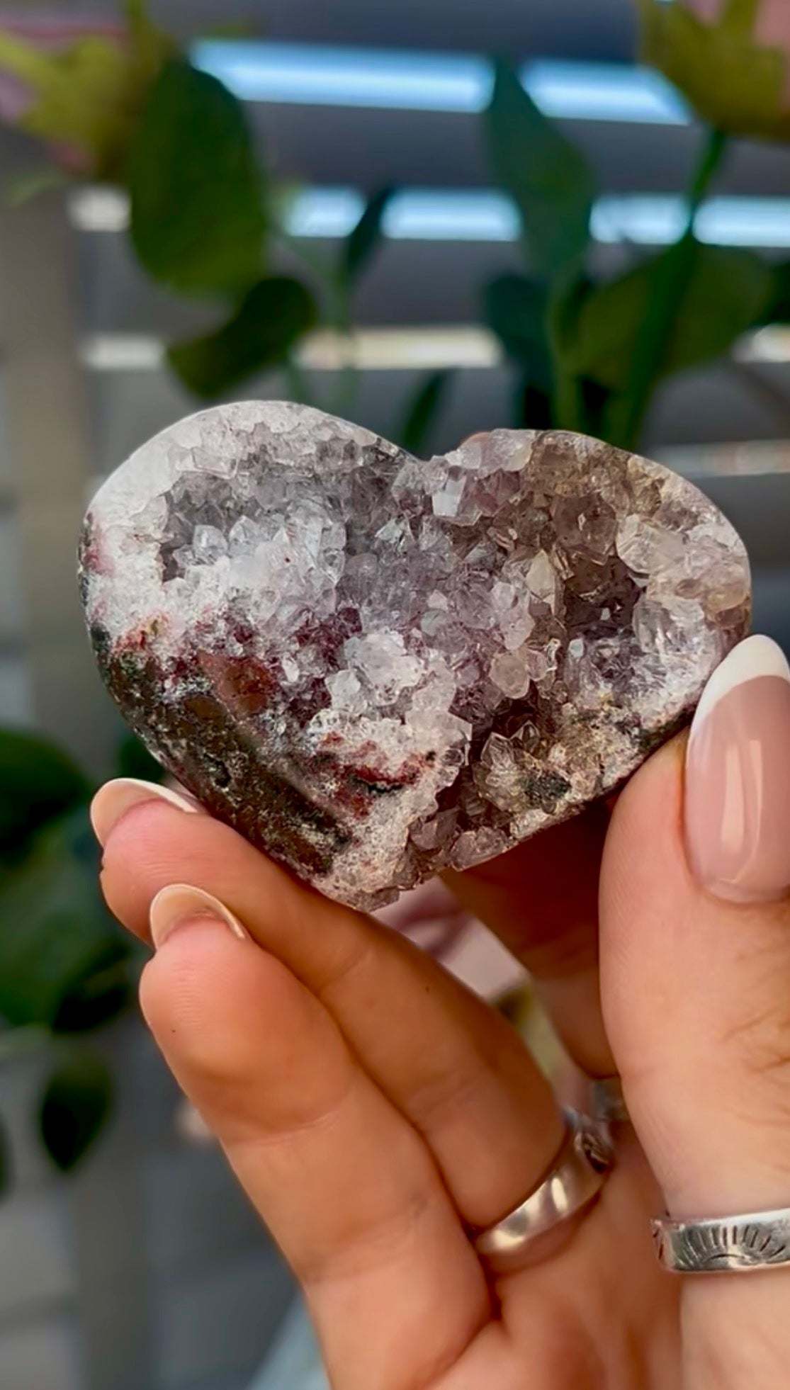 Gorgeous, pink amethyst heart - comes with stand