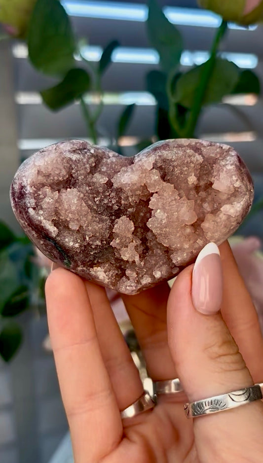 Gorgeous, pink amethyst heart - comes with stand