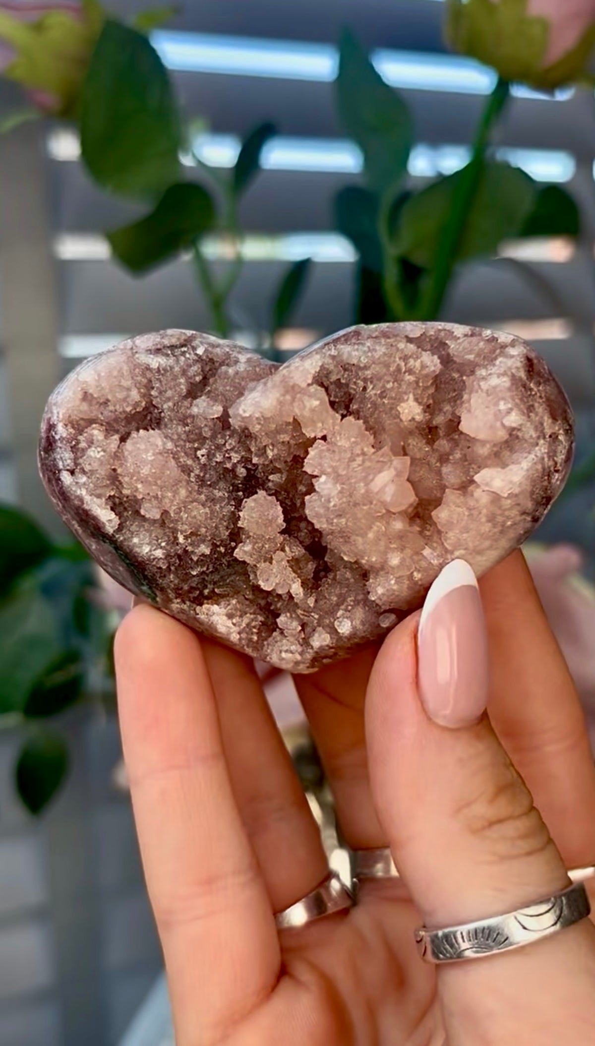Gorgeous, pink amethyst heart - comes with stand