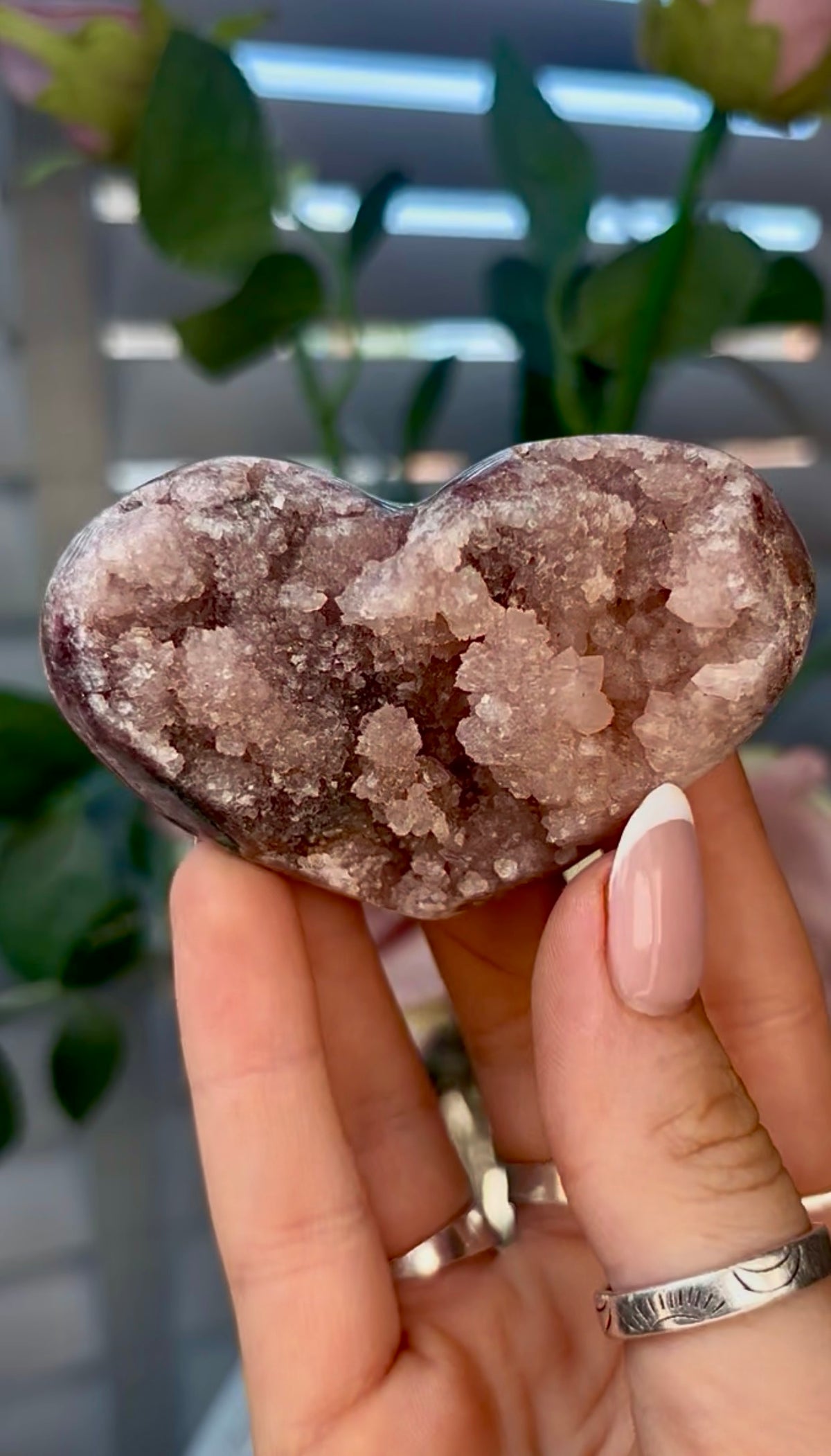 Gorgeous, pink amethyst heart - comes with stand
