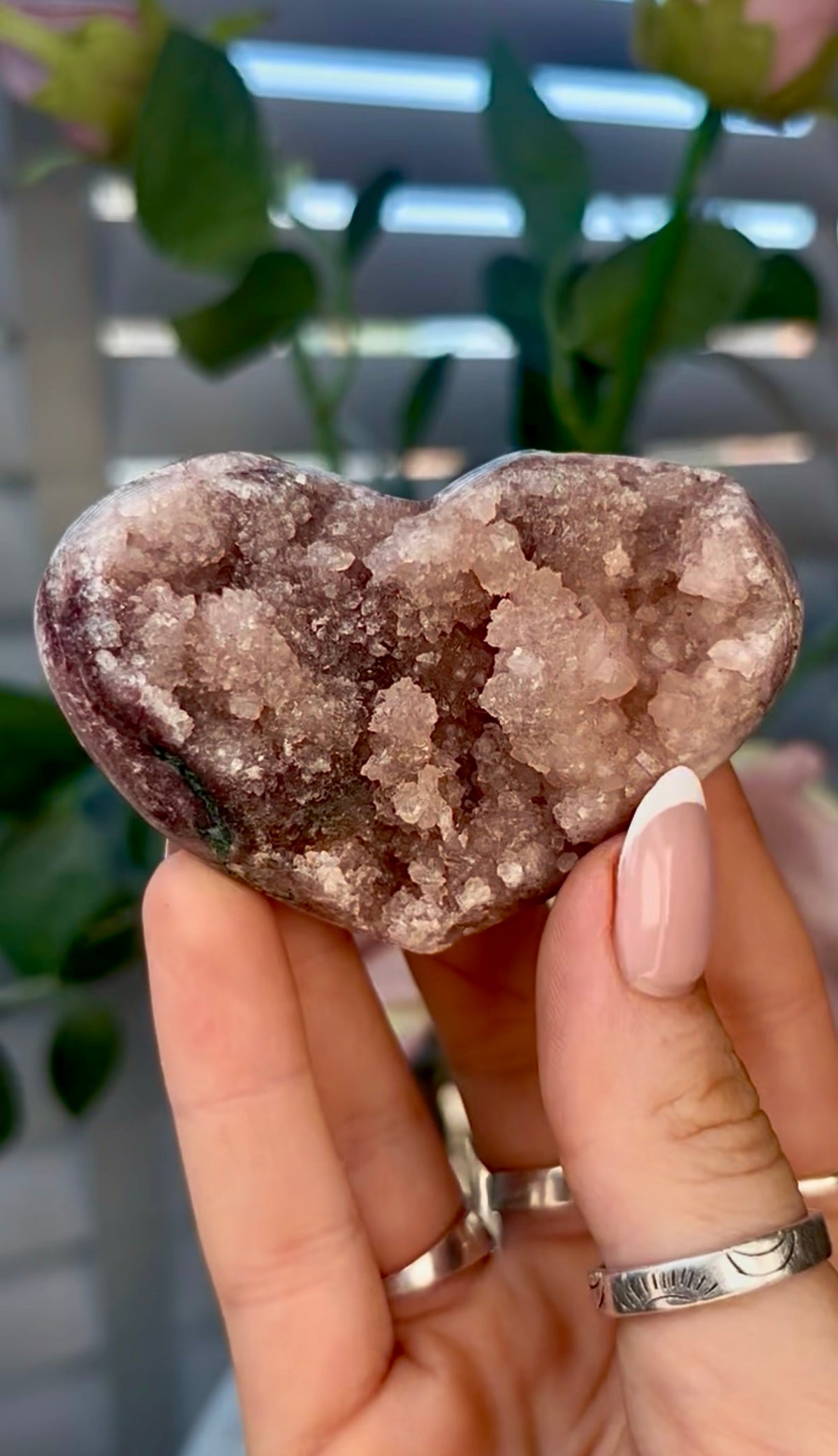 Gorgeous, pink amethyst heart - comes with stand