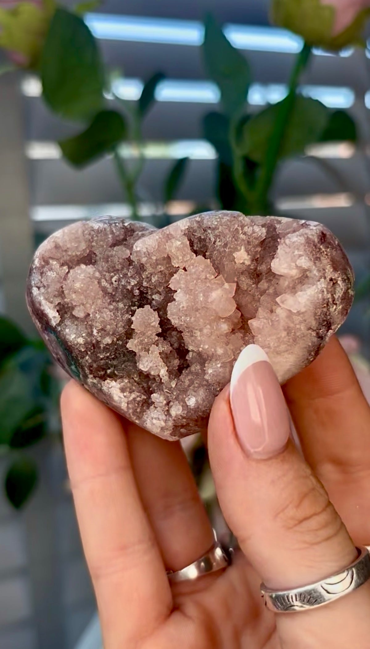Gorgeous, pink amethyst heart - comes with stand