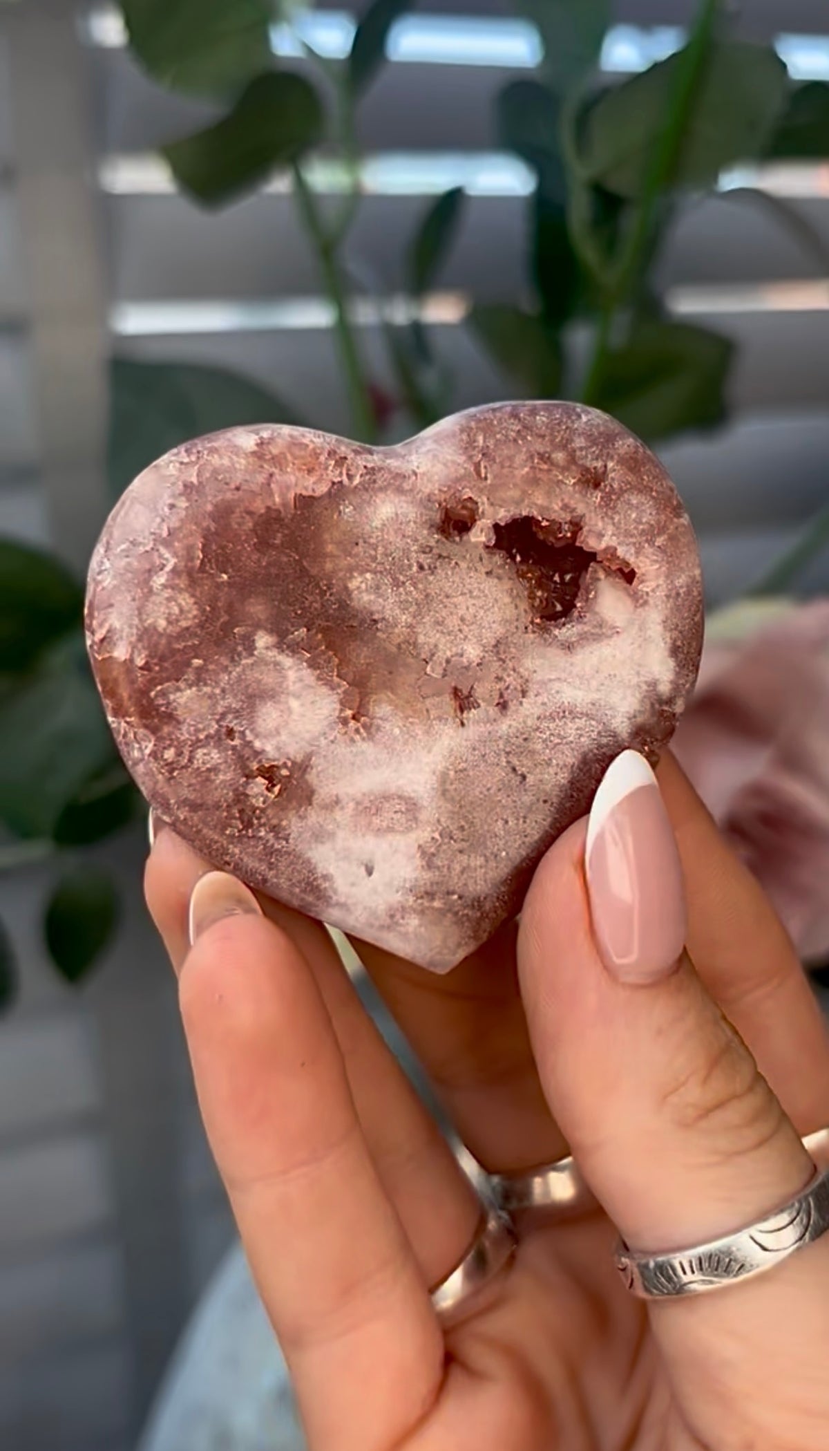 Gorgeous, pink amethyst heart - comes with stand