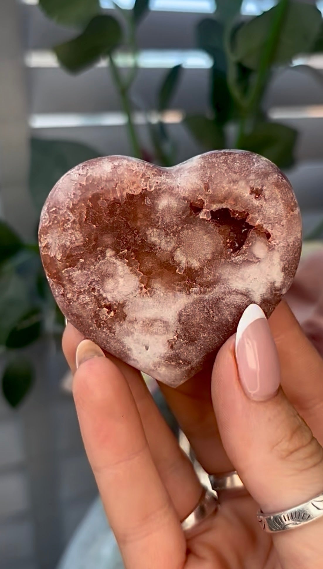 Gorgeous, pink amethyst heart - comes with stand