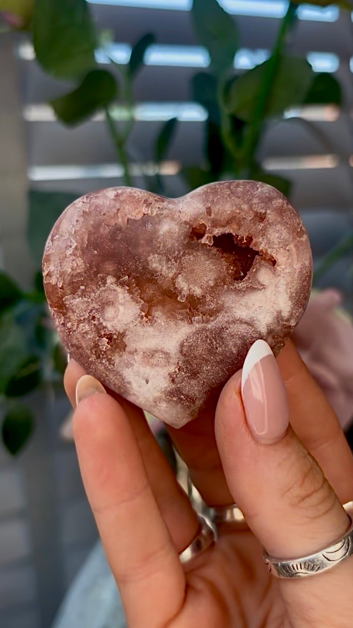Gorgeous, pink amethyst heart - comes with stand