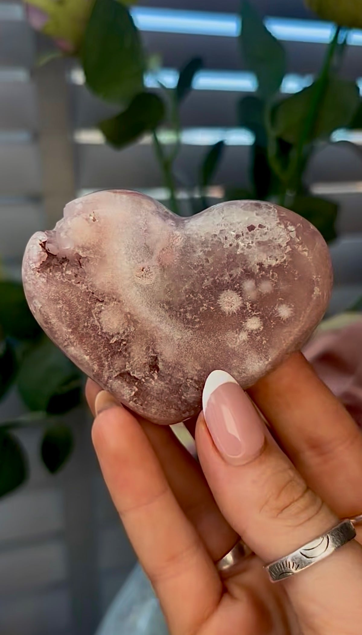Gorgeous, pink amethyst heart - comes with stand