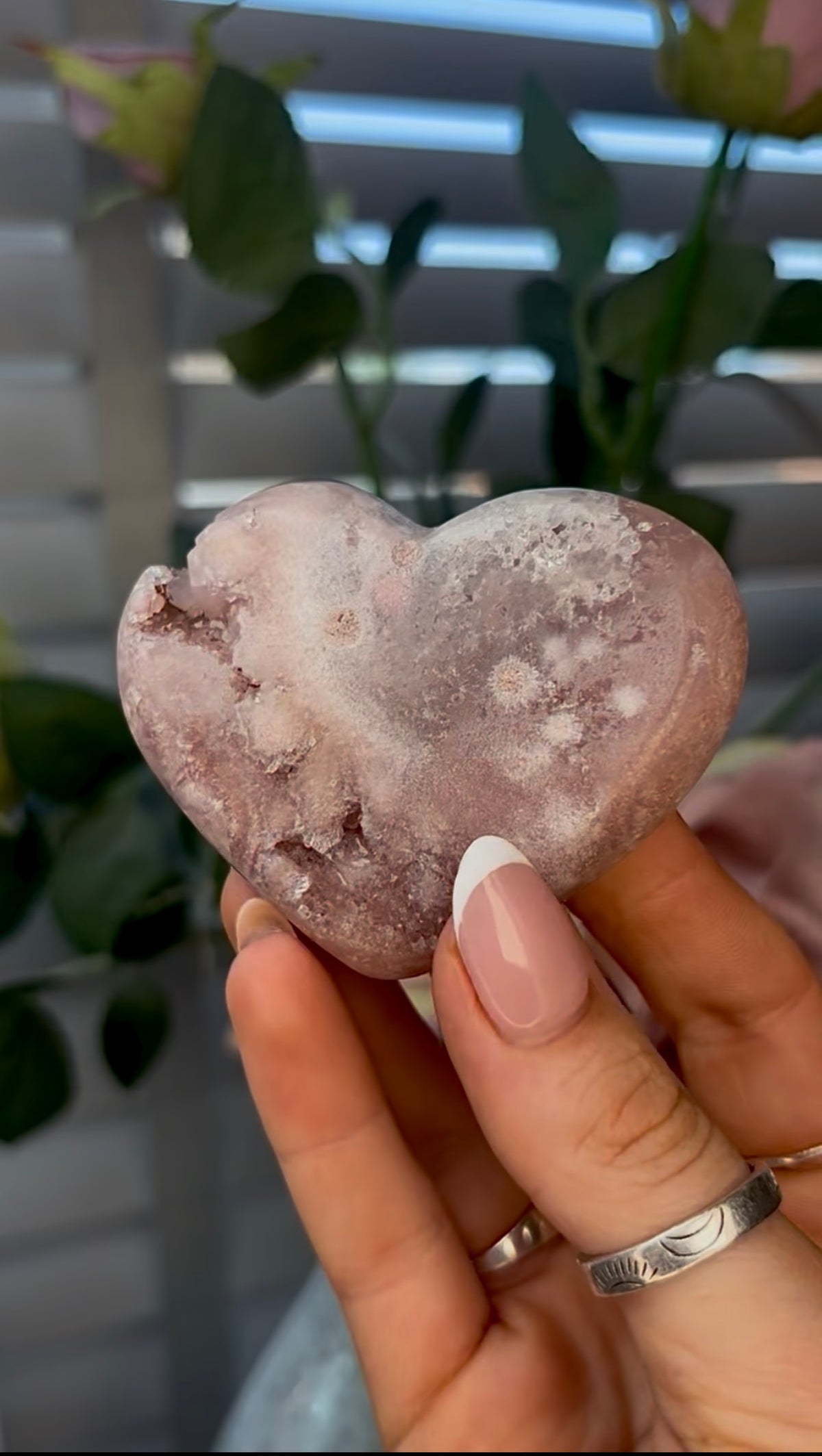 Gorgeous, pink amethyst heart - comes with stand