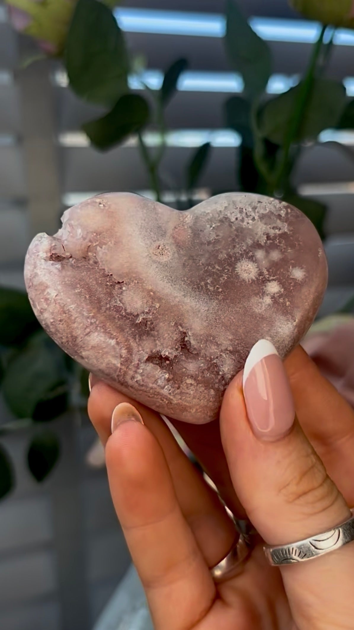 Gorgeous, pink amethyst heart - comes with stand