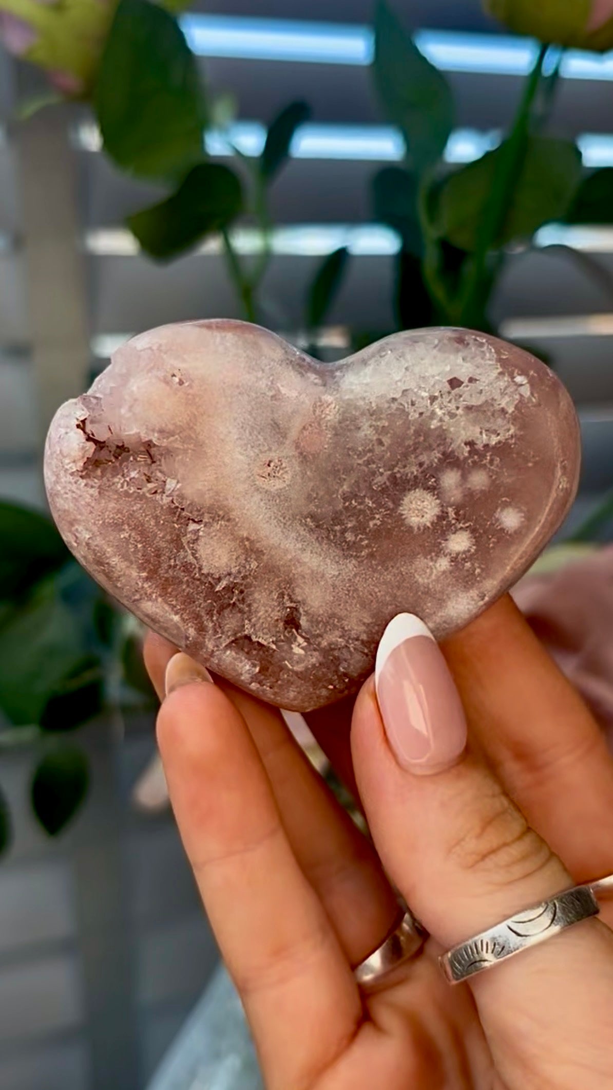 Gorgeous, pink amethyst heart - comes with stand