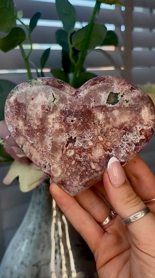 Gorgeous, pink amethyst heart - comes with stand