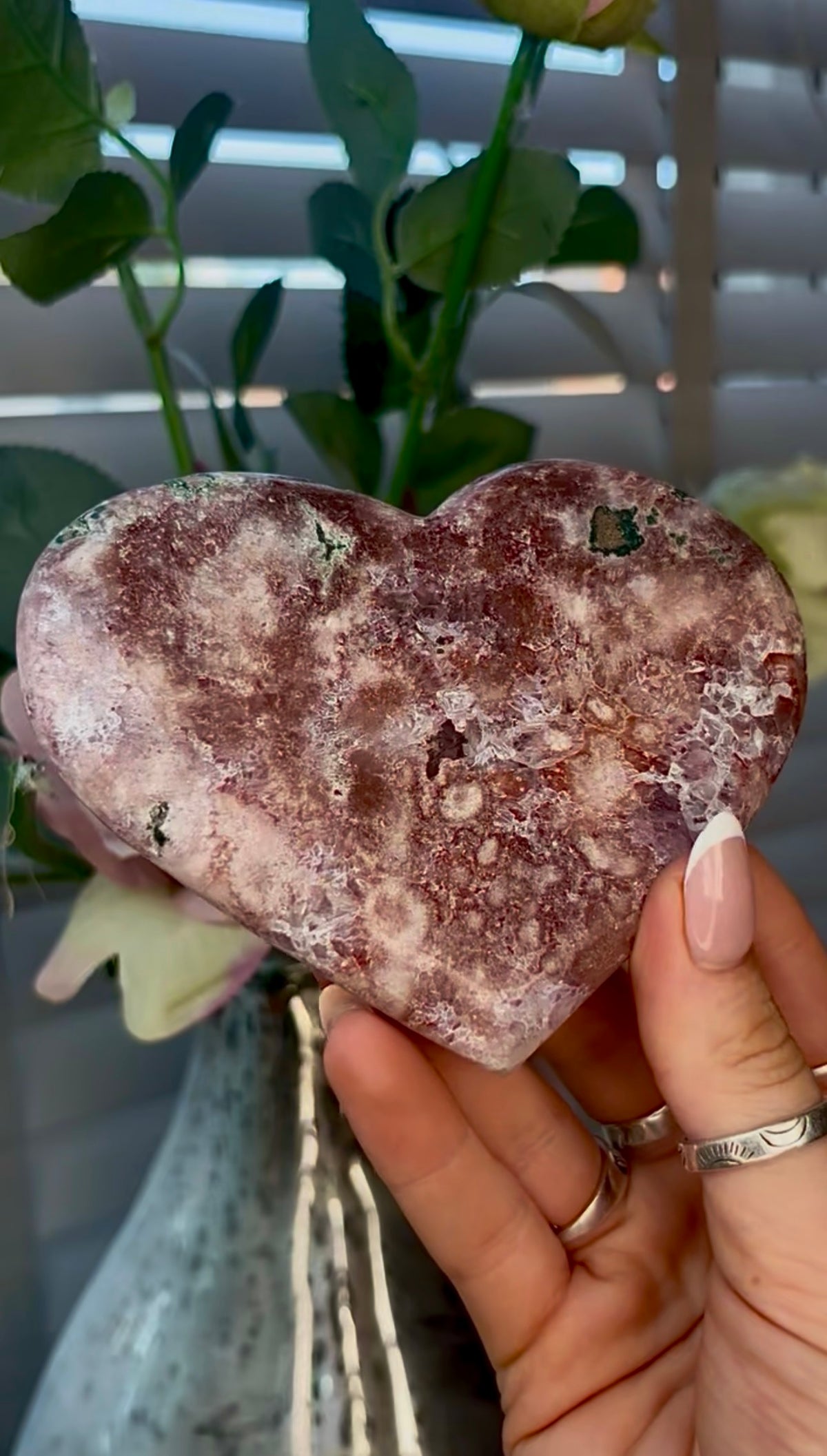 Gorgeous, pink amethyst heart - comes with stand