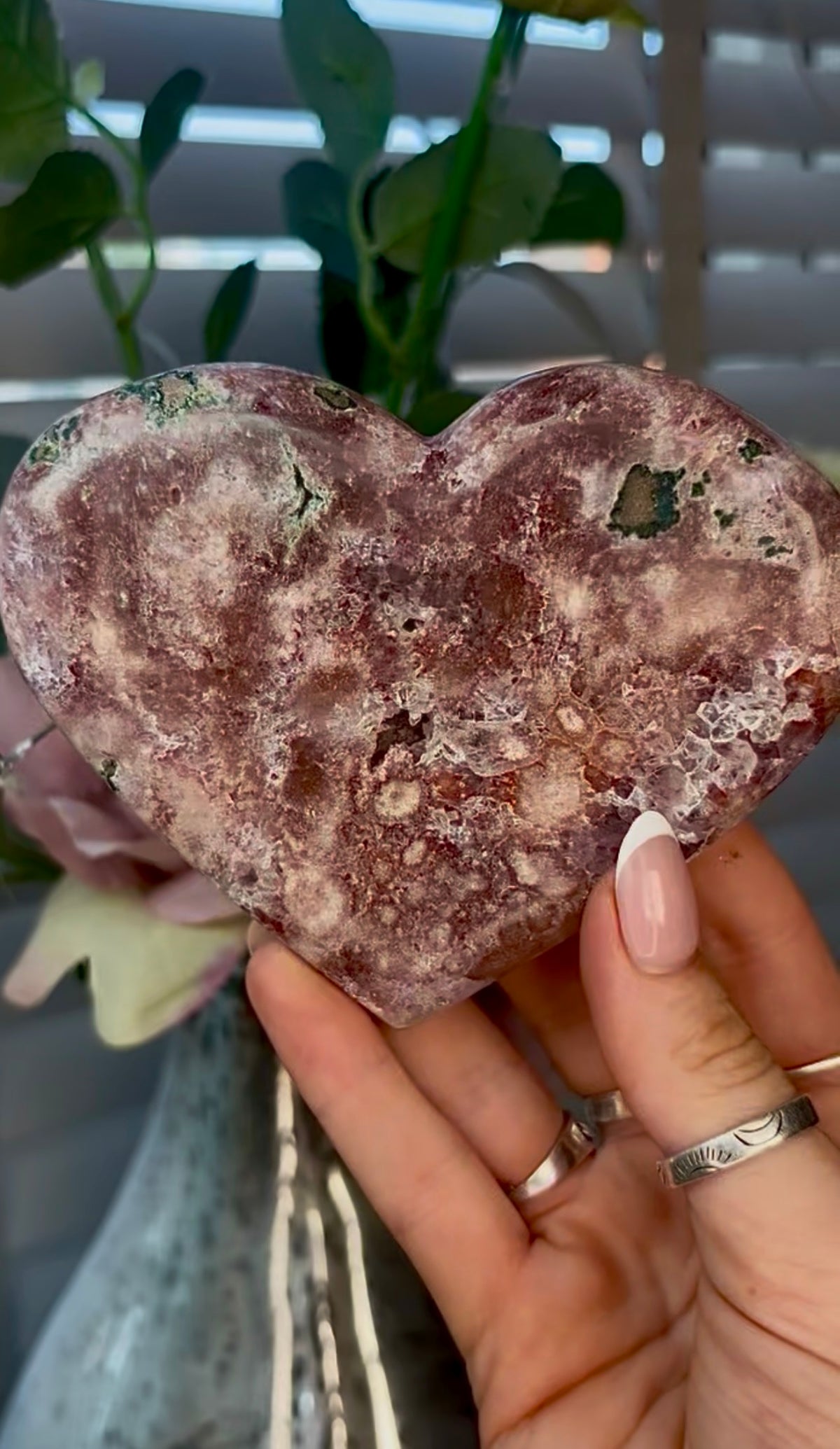 Gorgeous, pink amethyst heart - comes with stand